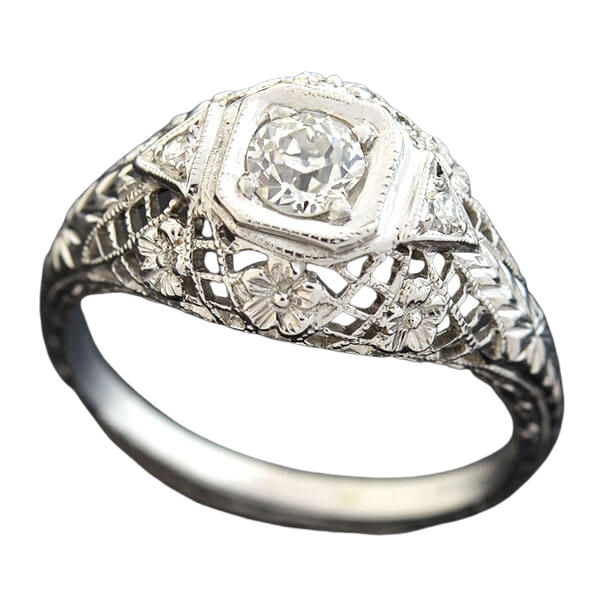 Art Deco 18kt Diamond Engagement Ring 0.28ct