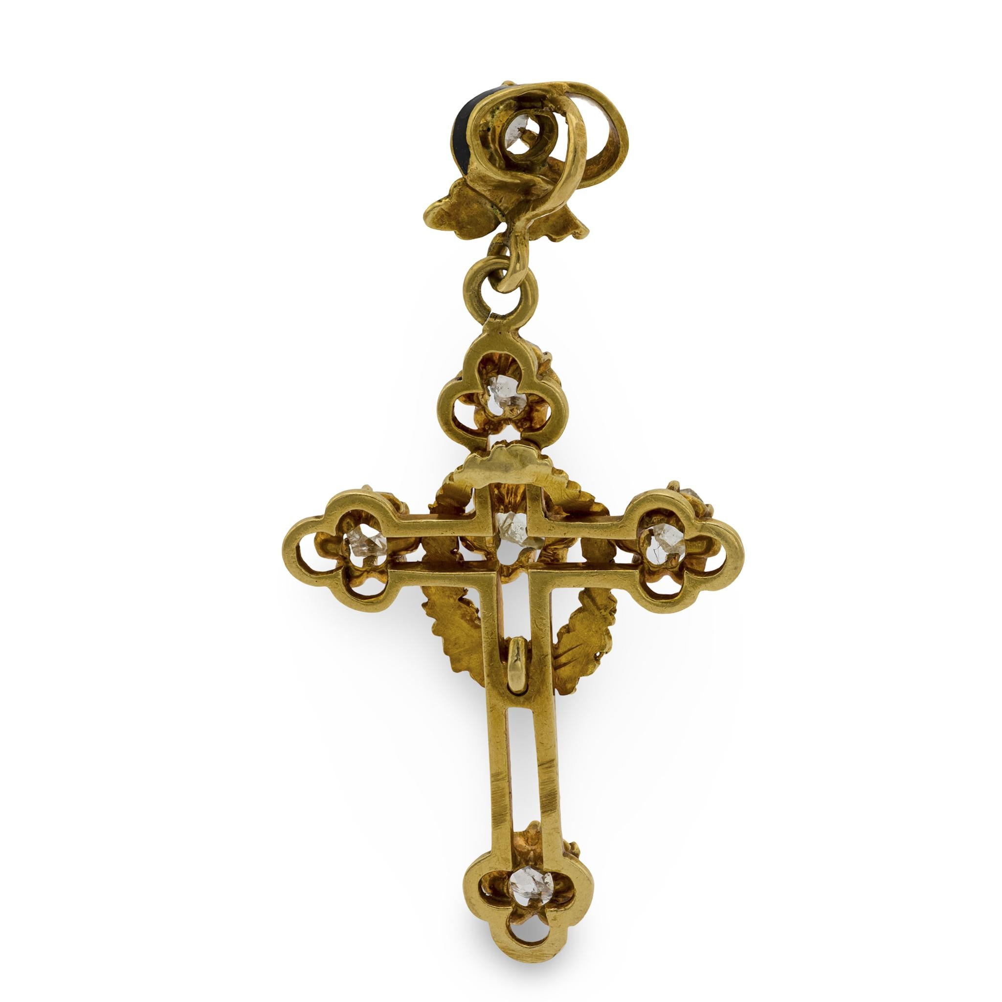 Victorian 14k Diamond and Enamel Cross Pendant/Charm