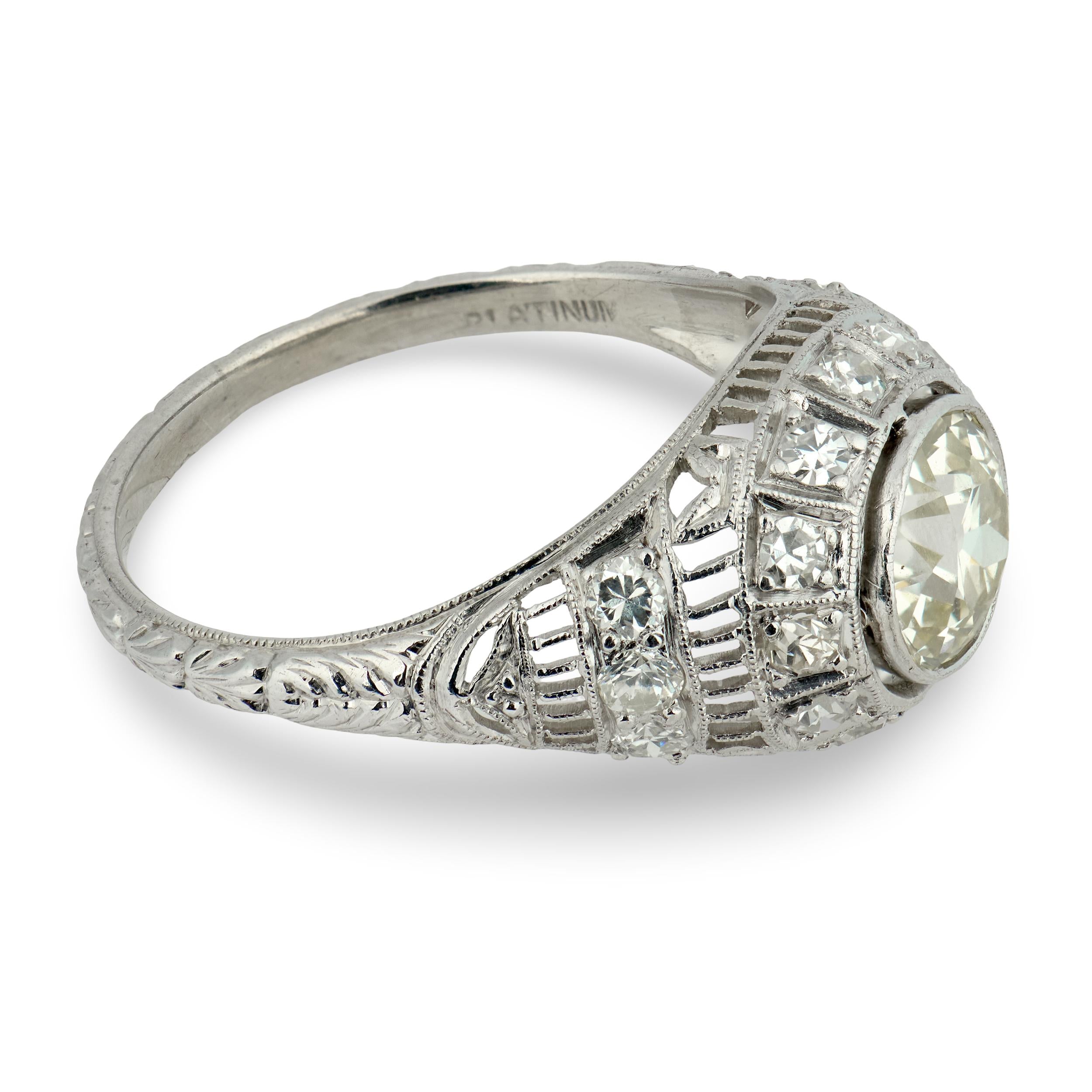 Art Deco Platinum Diamond Engagement Ring 1.57ct