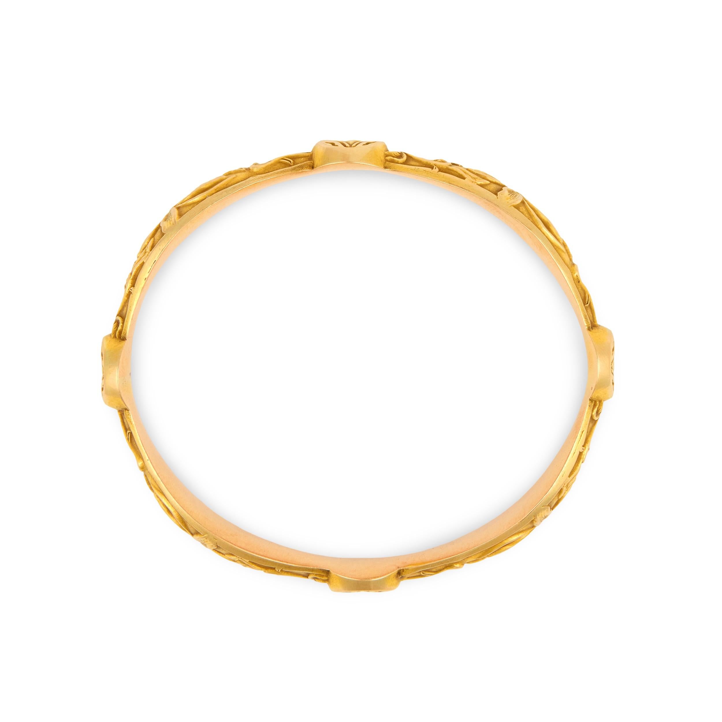 Art Nouveau 14k Repoussé Bangle