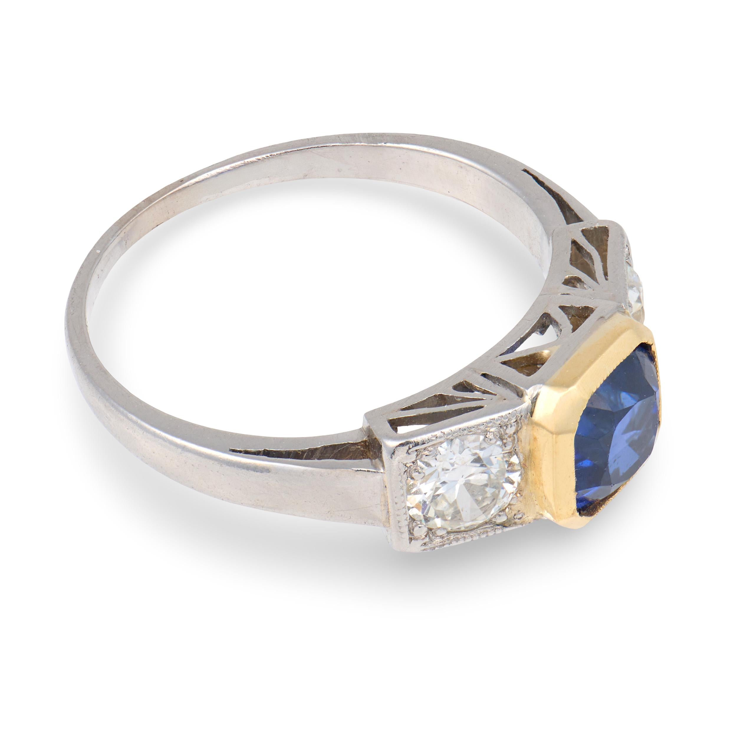 Edwardian 18k/Platinum Sapphire & Diamond Three Stone Ring