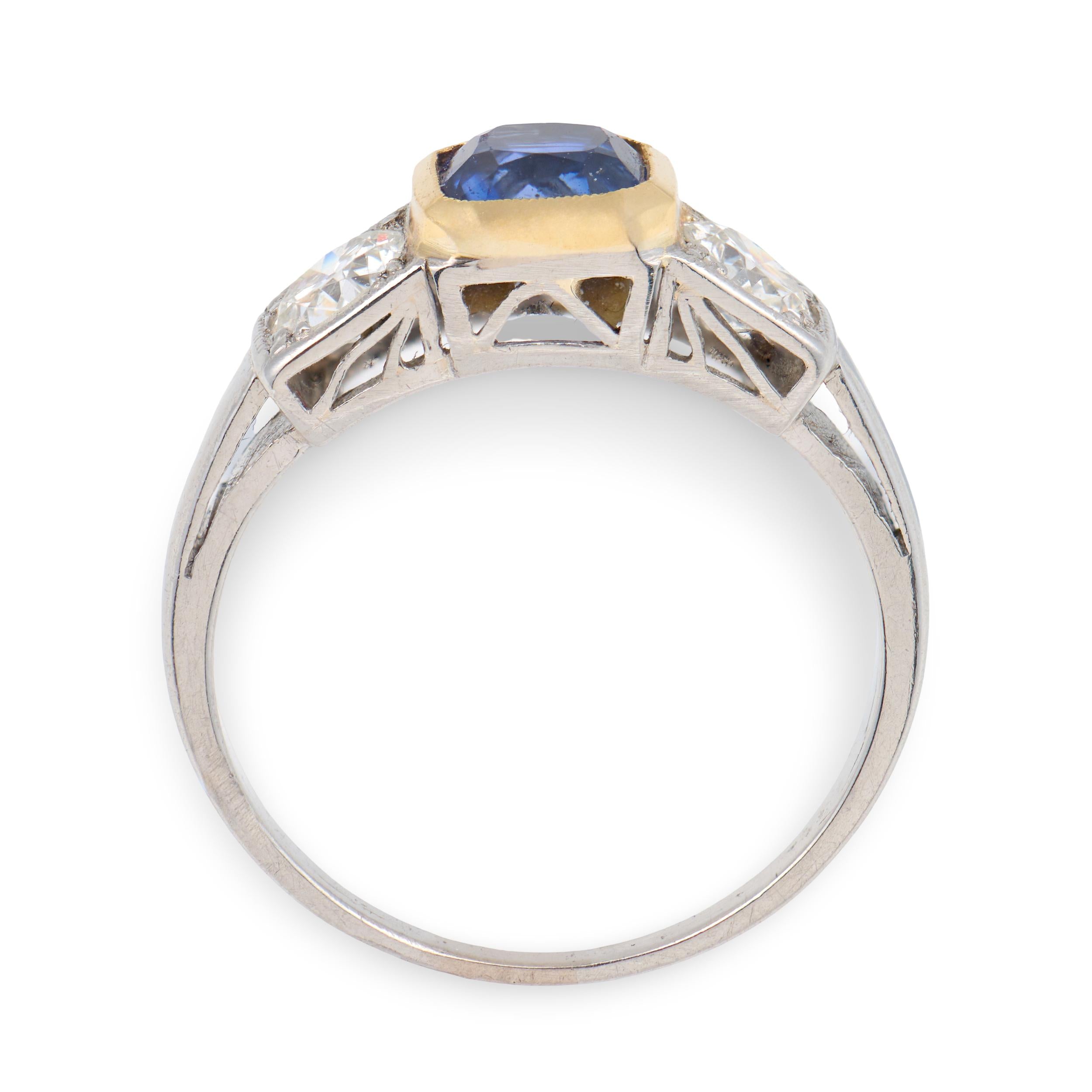 Edwardian 18k/Platinum Sapphire & Diamond Three Stone Ring