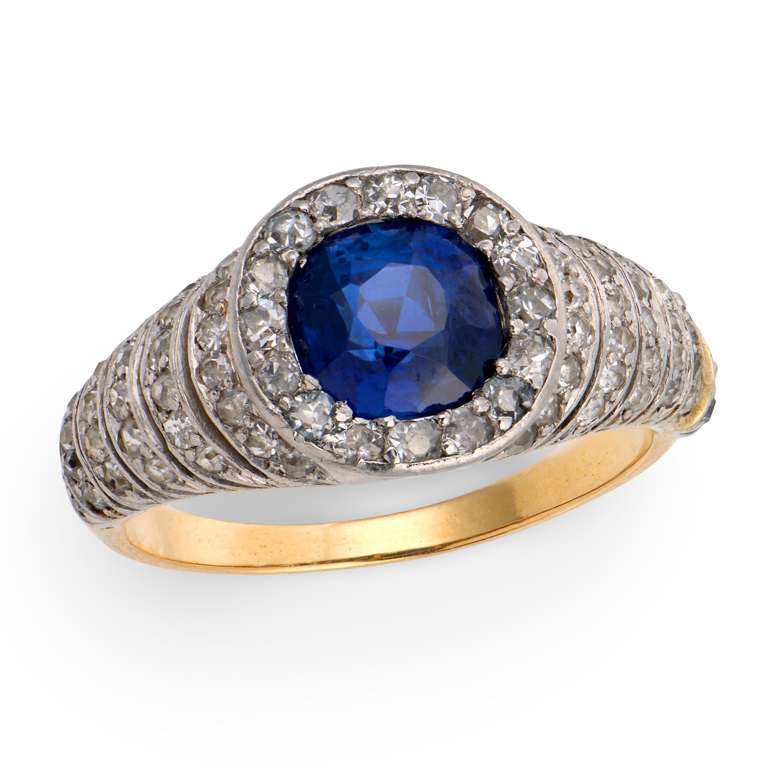 Edwardian 18k/Platinum Sapphire & Diamond Ring