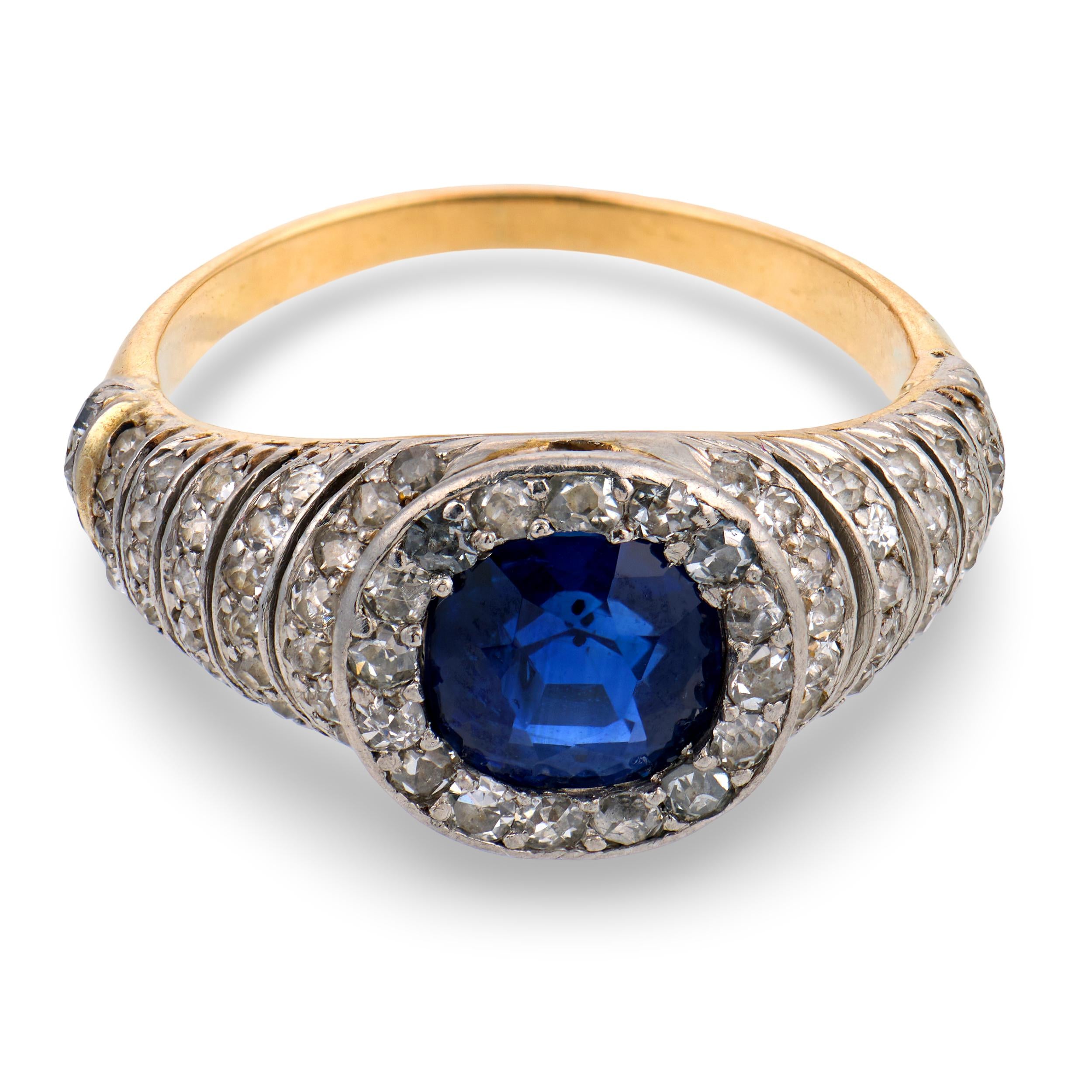 Edwardian 18k/Platinum Sapphire & Diamond Ring