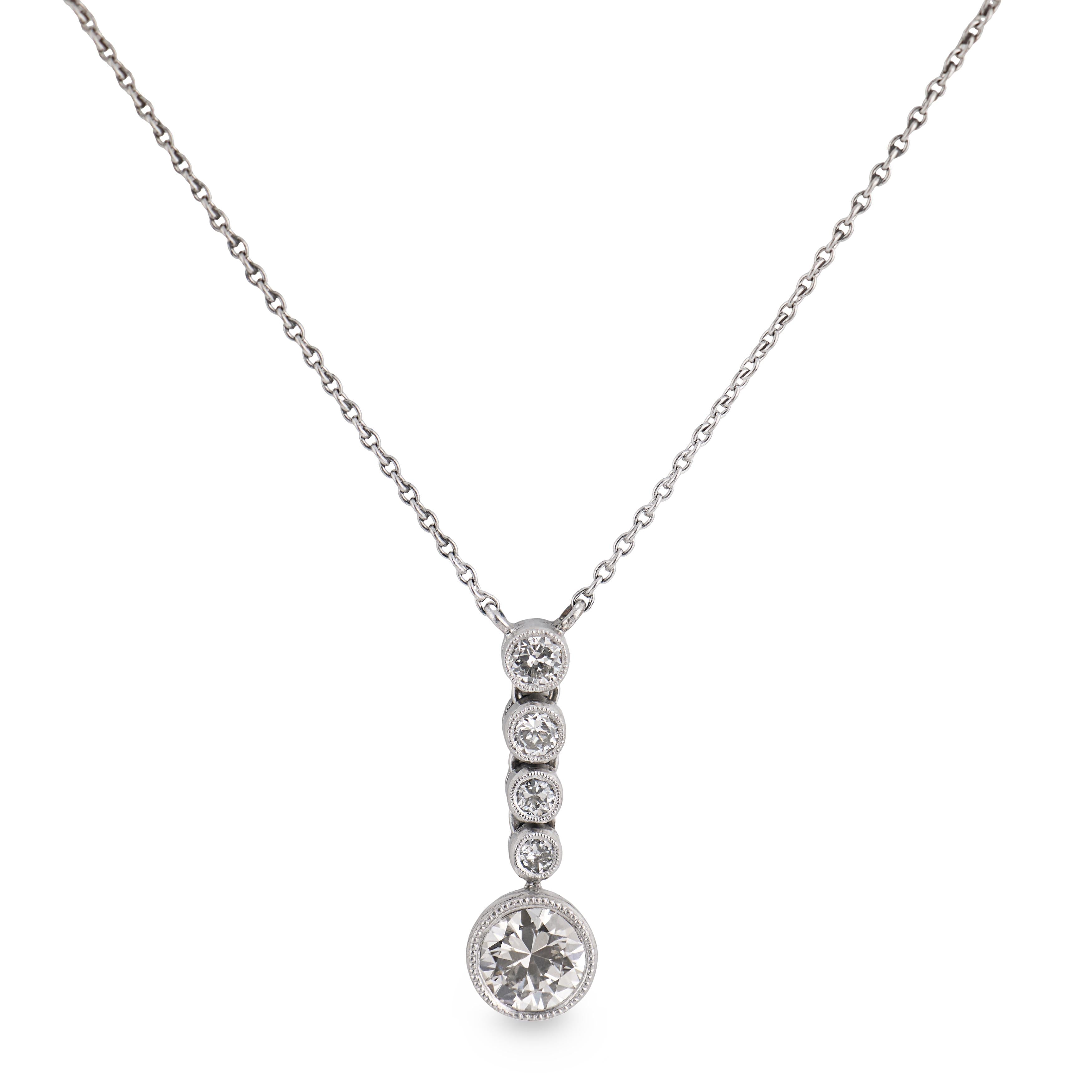 Art Deco Platinum Diamond Drop Pendant Necklace