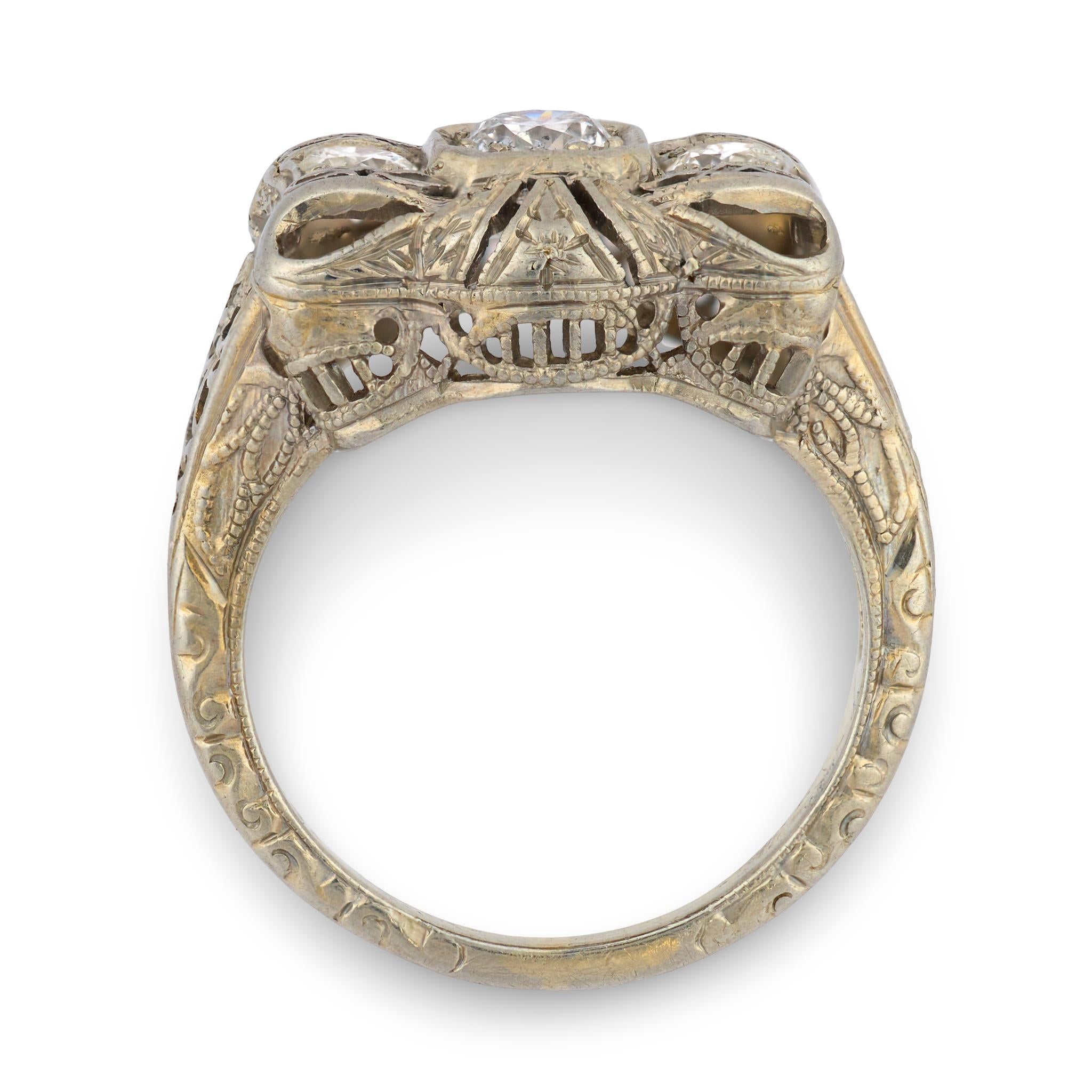 Art Deco 18k Diamond Bow-Motif Ring