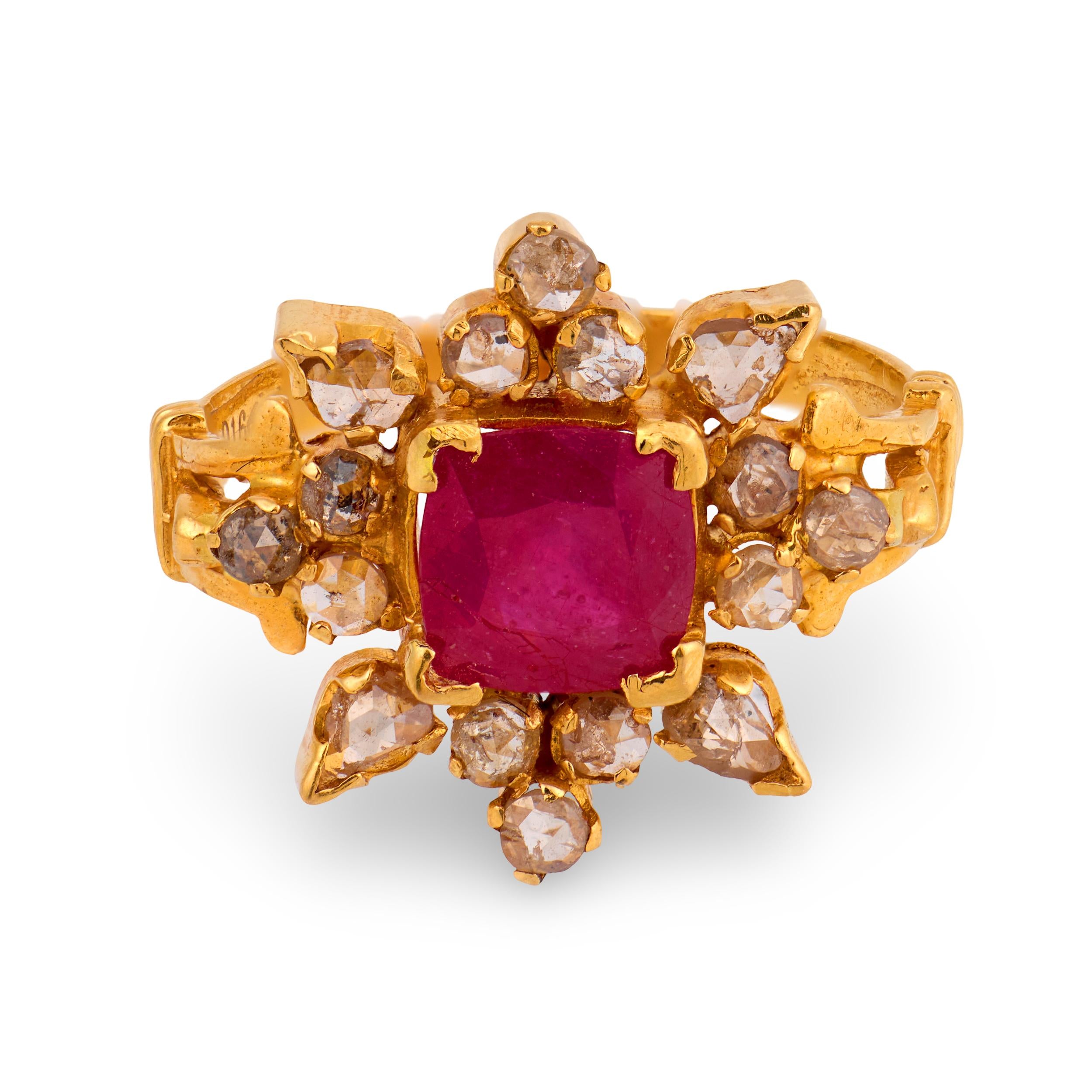 ANJANEY JEWELRY 22k Estate Ruby & Diamond Ring