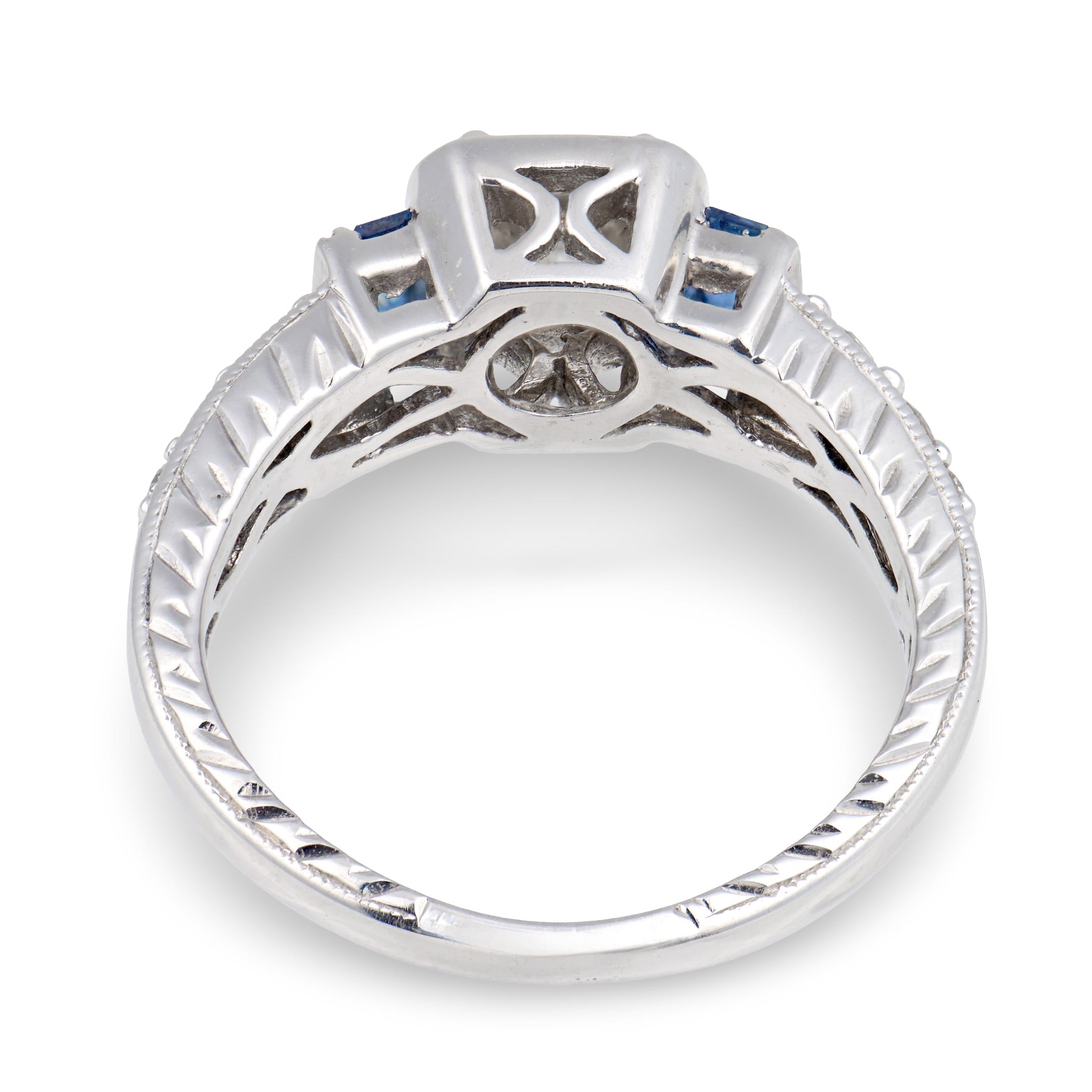 Estate 14k Diamond & Sapphire Engagement Ring .60ct