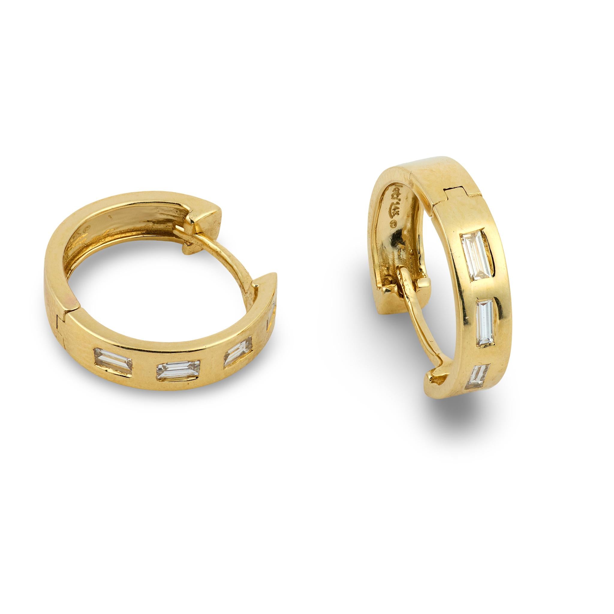 Estate 14k Diamond Huggie Hoop Earrings