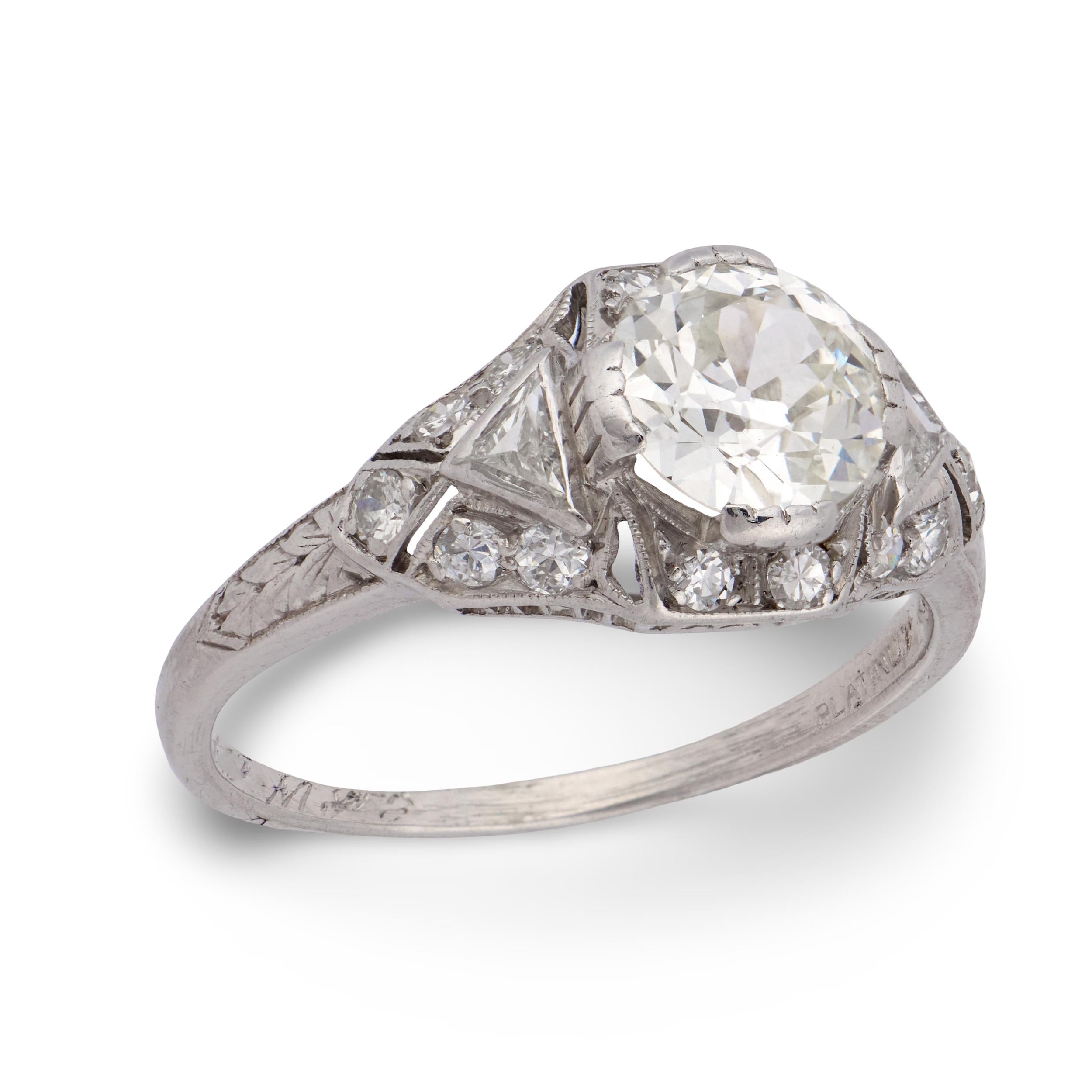 Art Deco Platinum Diamond Engagement Ring 1.05ct