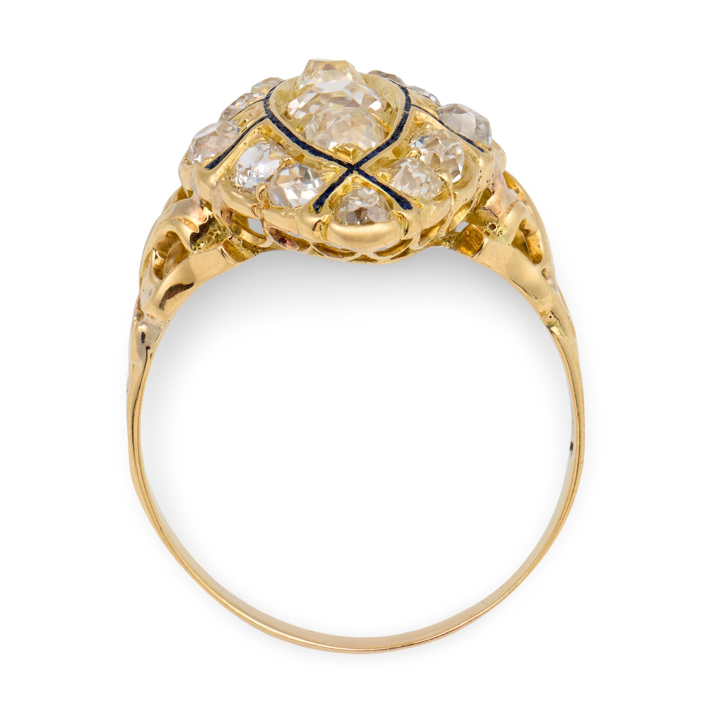 Victorian 18k Diamond & Enamel Navette Ring