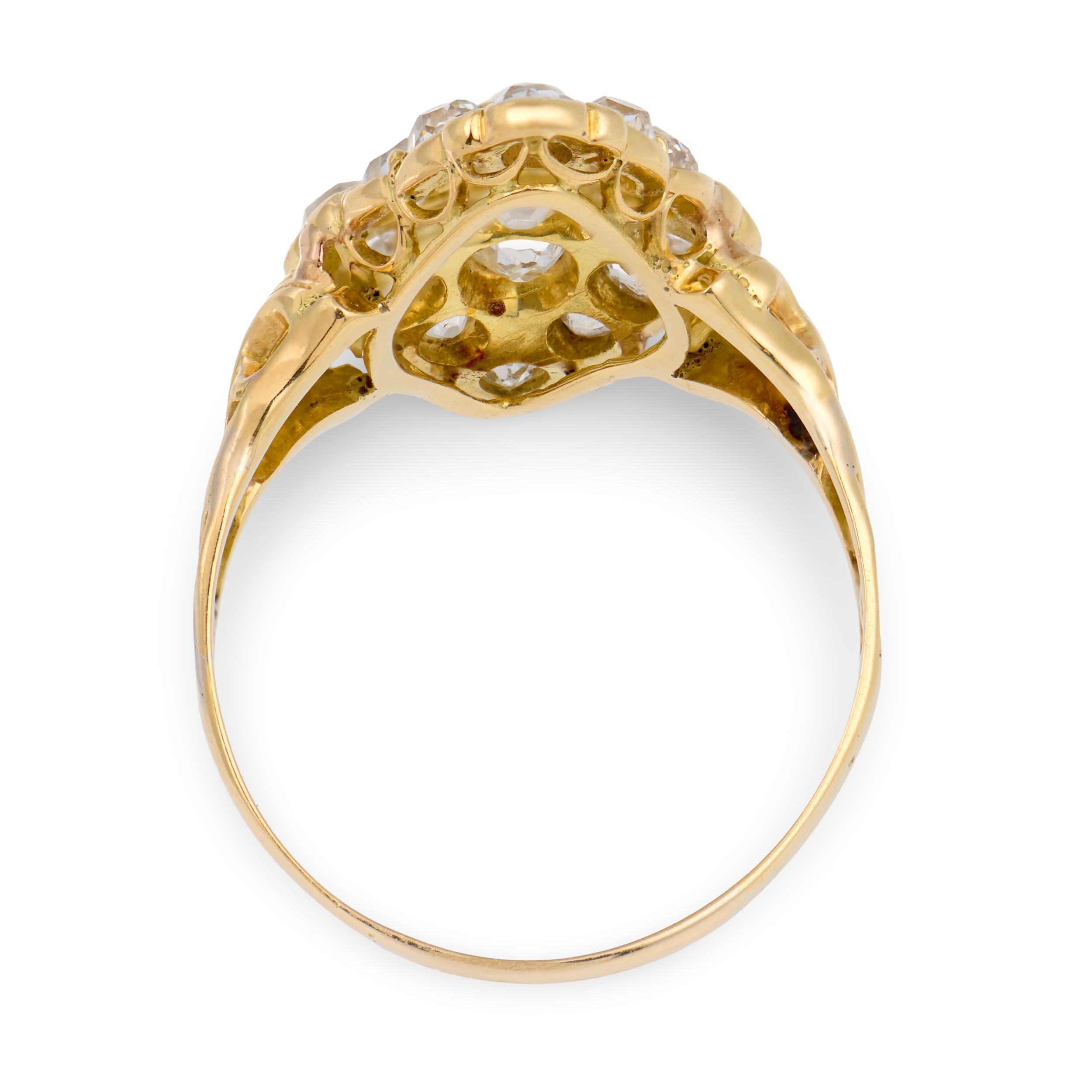 Victorian 18k Diamond & Enamel Navette Ring