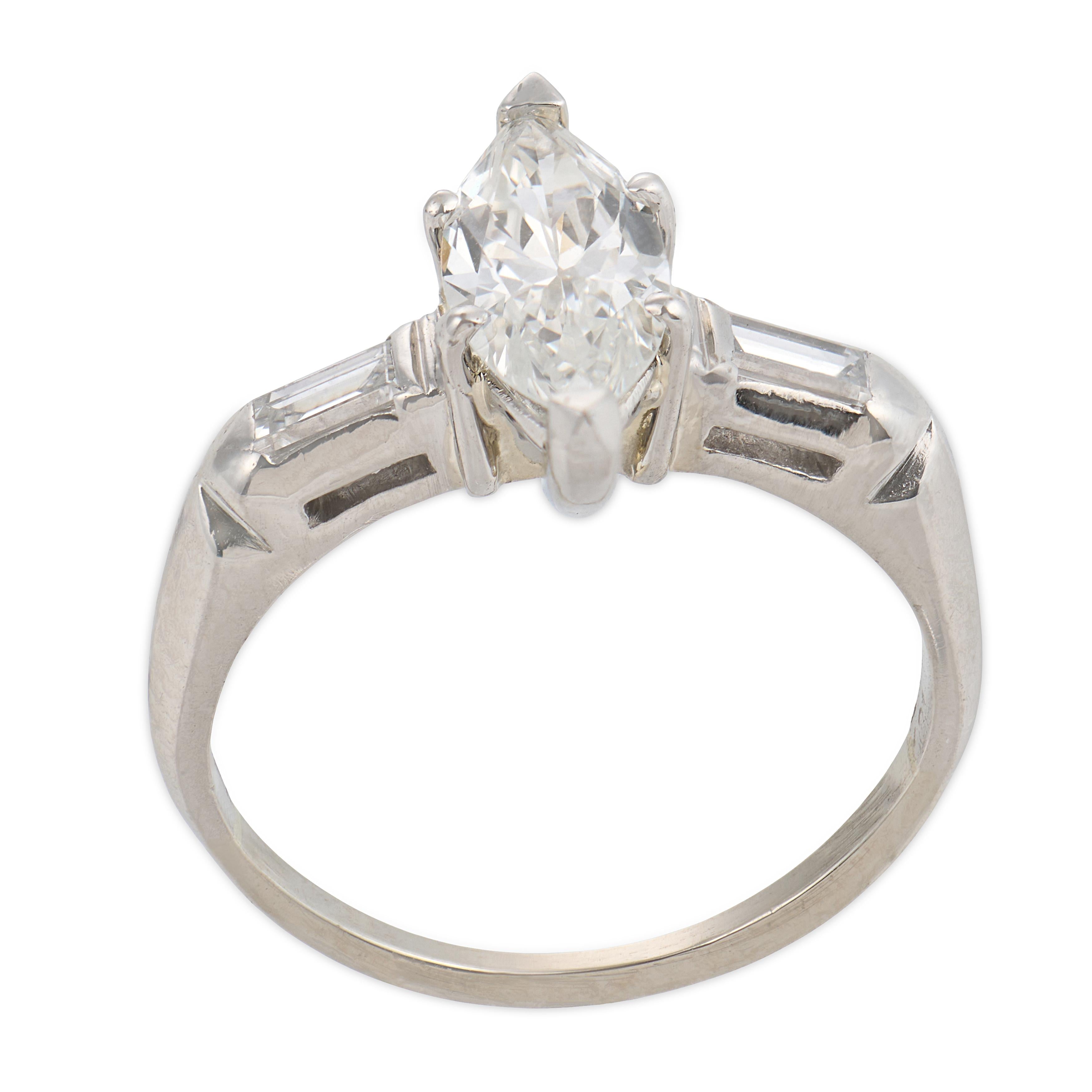Retro Platinum Diamond Engagement Ring .90ct