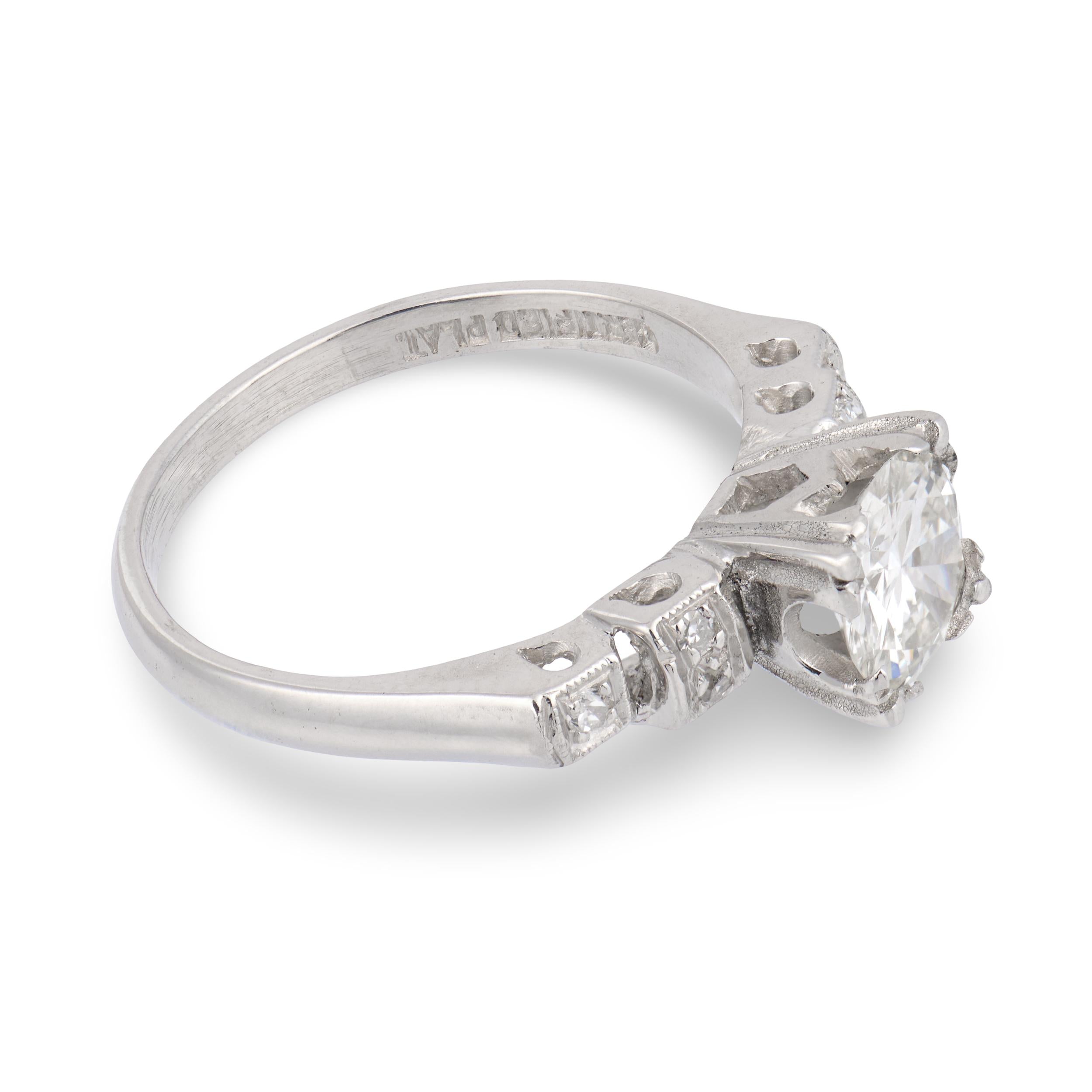 Retro Platinum Diamond Engagement Ring 1.06ct