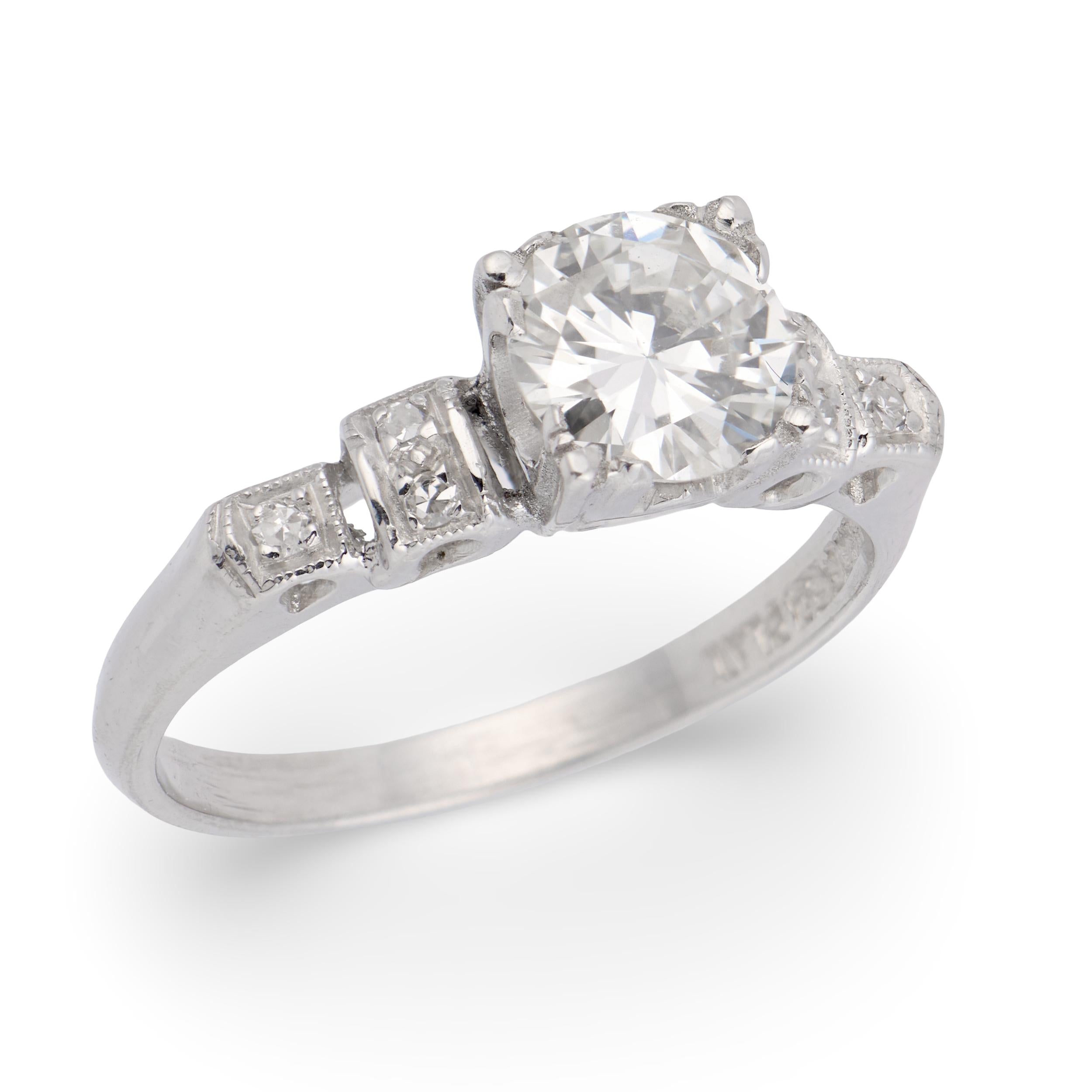 Retro Platinum Diamond Engagement Ring 1.06ct