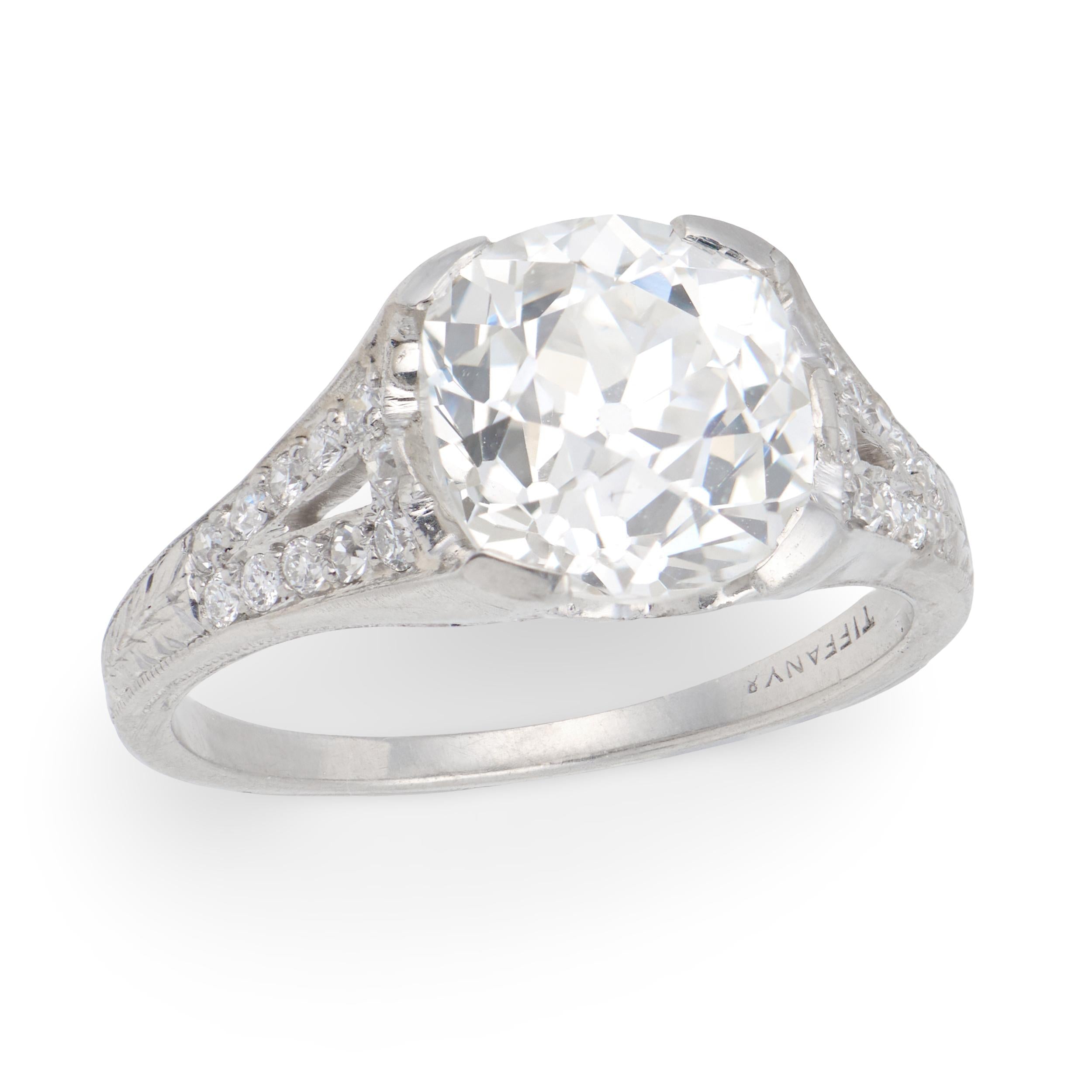 TIFFANY & CO. Art Deco Platinum GIA Diamond Engagement Ring 3.03ct