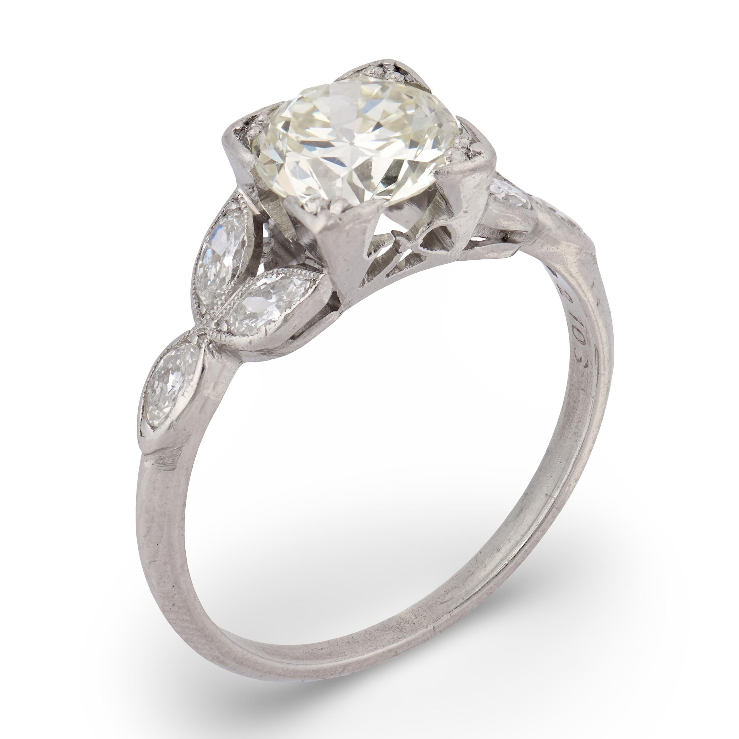 Art Deco Platinum Diamond Engagement Ring 1.35ct