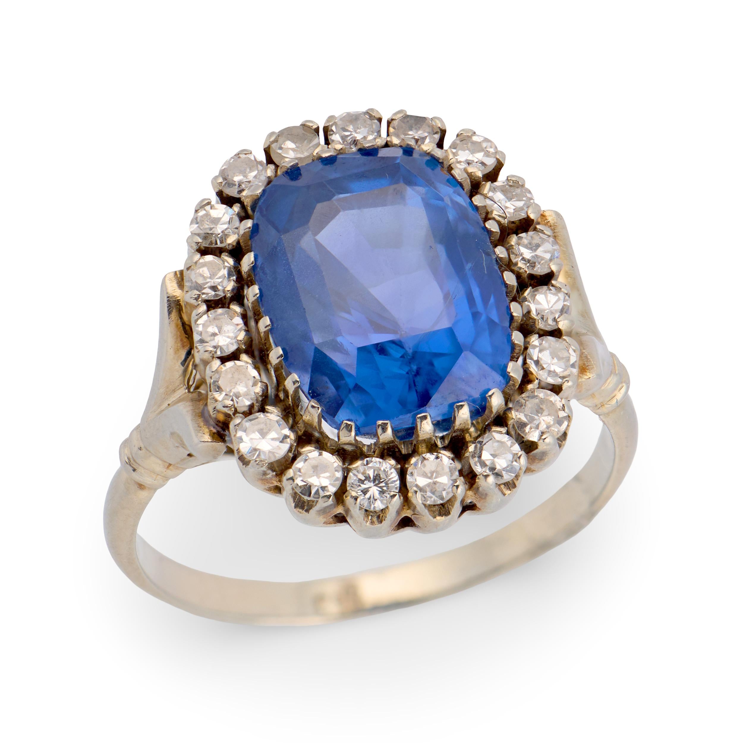 Edwardian 18k GIA No Heat Ceylon Sapphire & Diamond Halo Ring