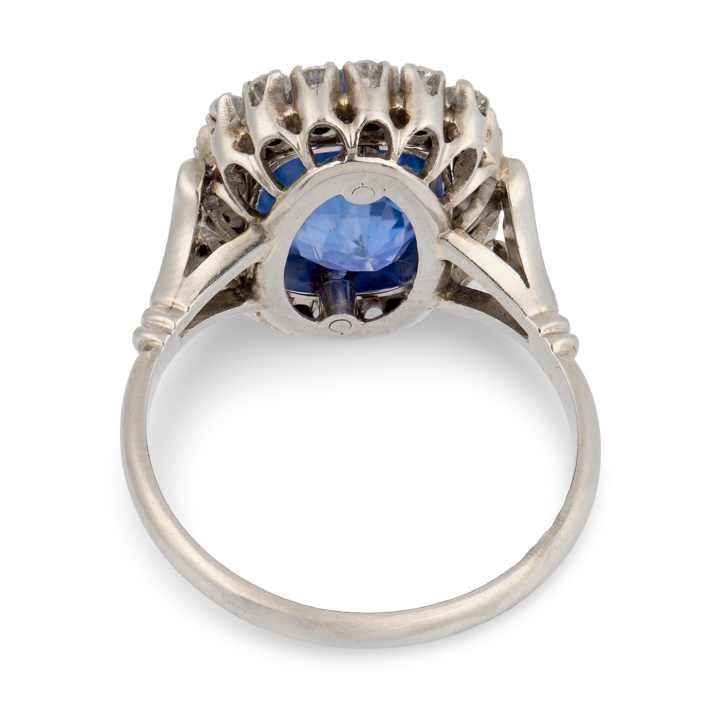 Edwardian 18k GIA No Heat Ceylon Sapphire & Diamond Halo Ring