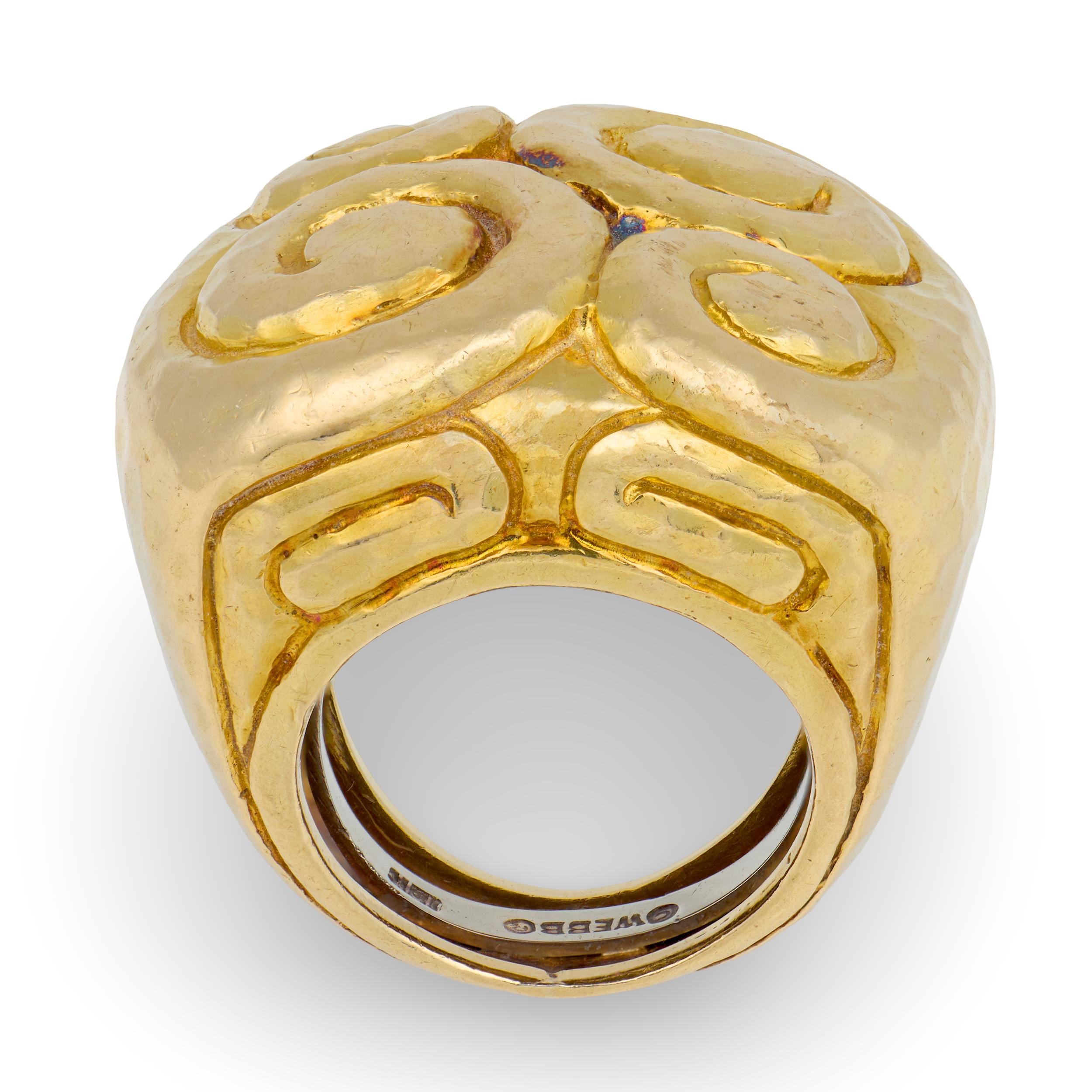 DAVID WEBB Estate 18k Hammered Gold Swirl Ring