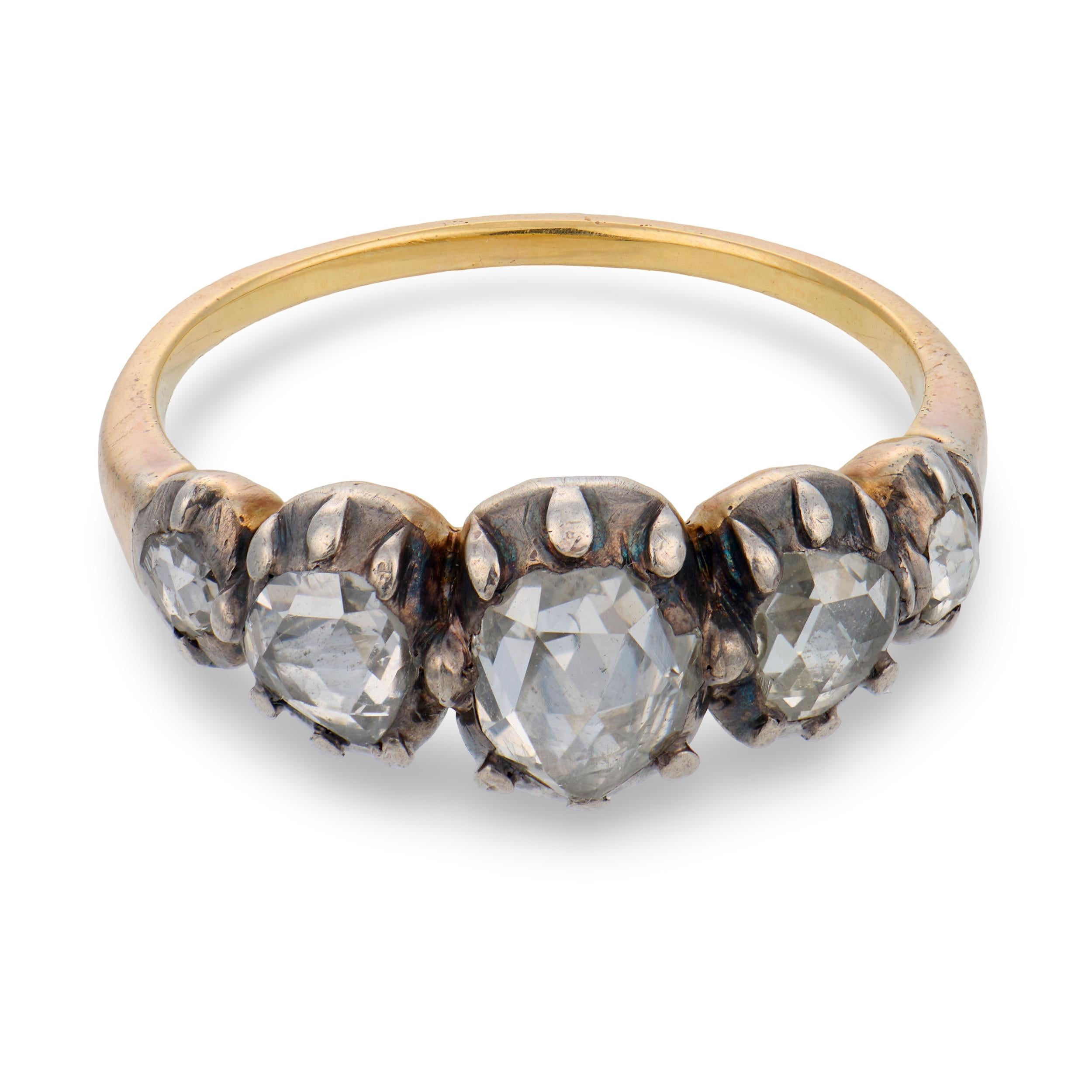 Georgian 18k/Sterling Silver Diamond Five Stone Ring