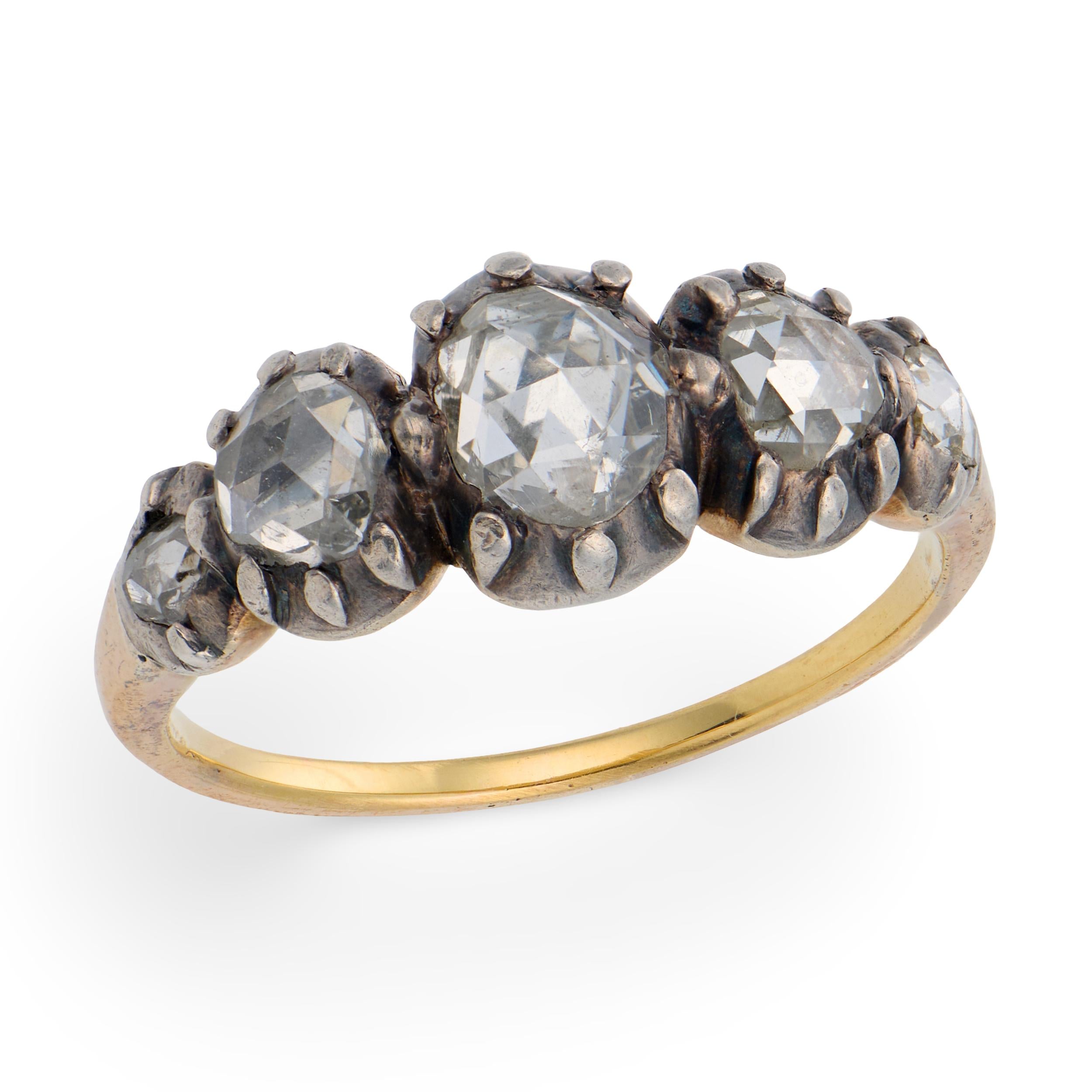 Georgian 18k/Sterling Silver Diamond Five Stone Ring