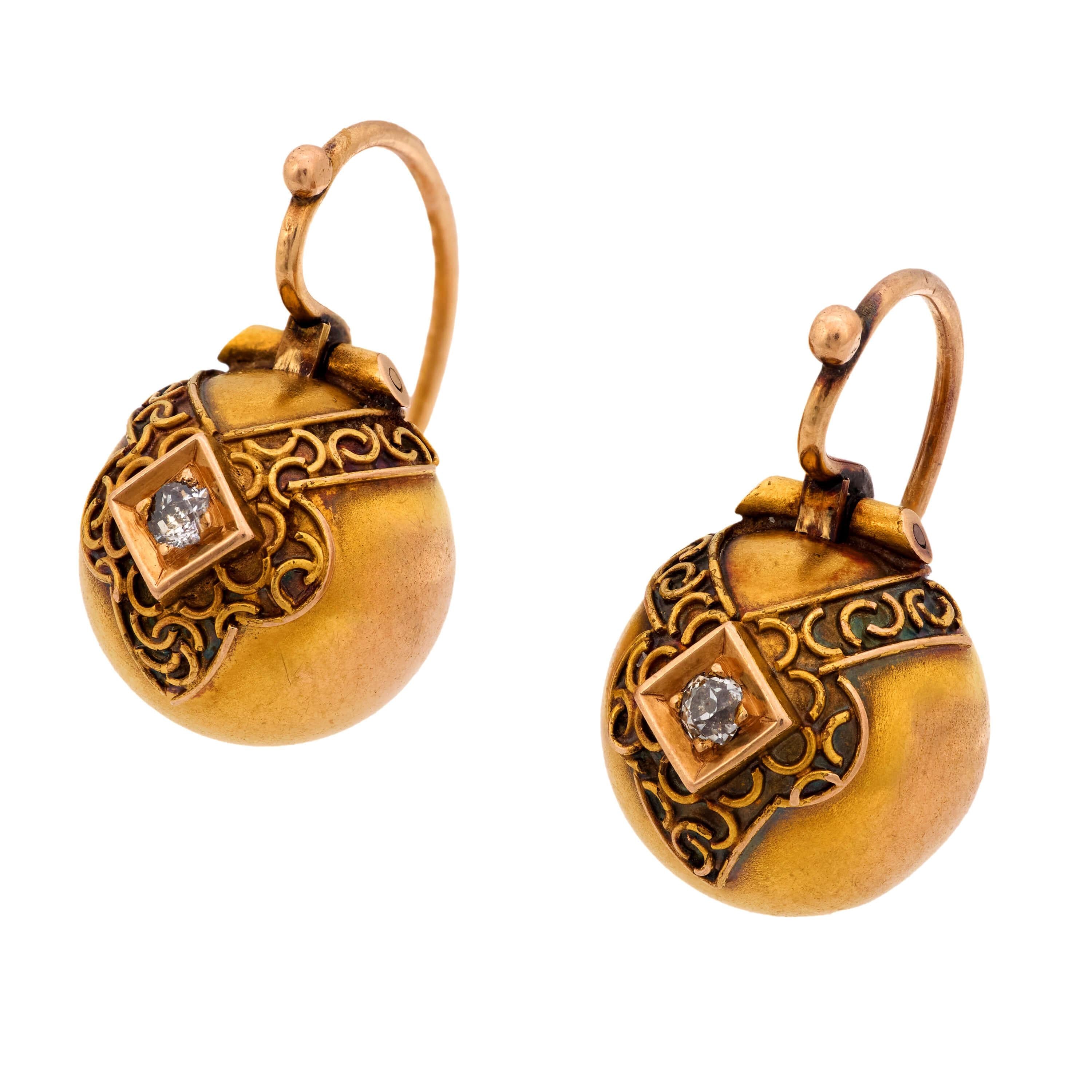 Victorian 14k Diamond Ball Earrings