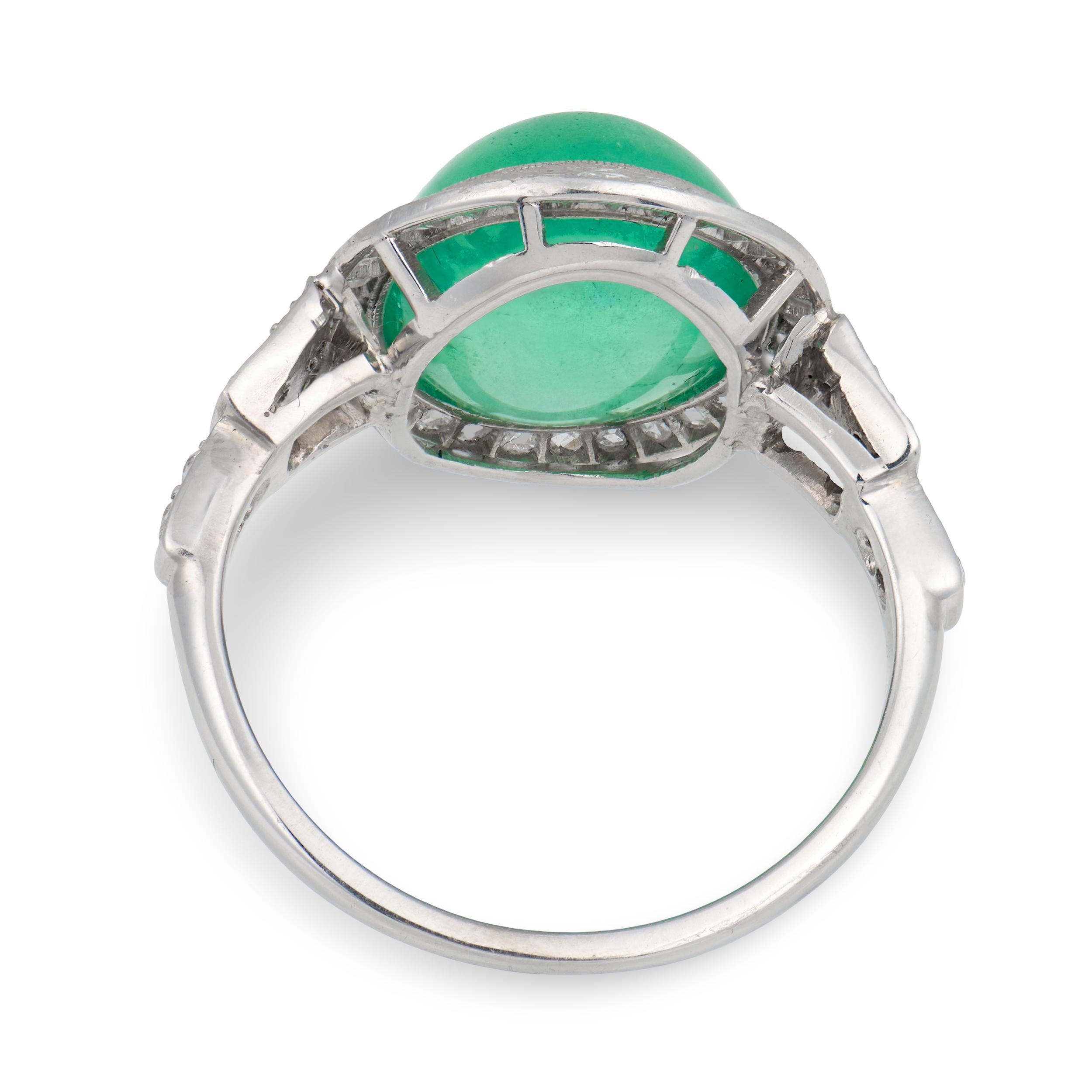 Art Deco Platinum Emerald & Diamond Halo Ring