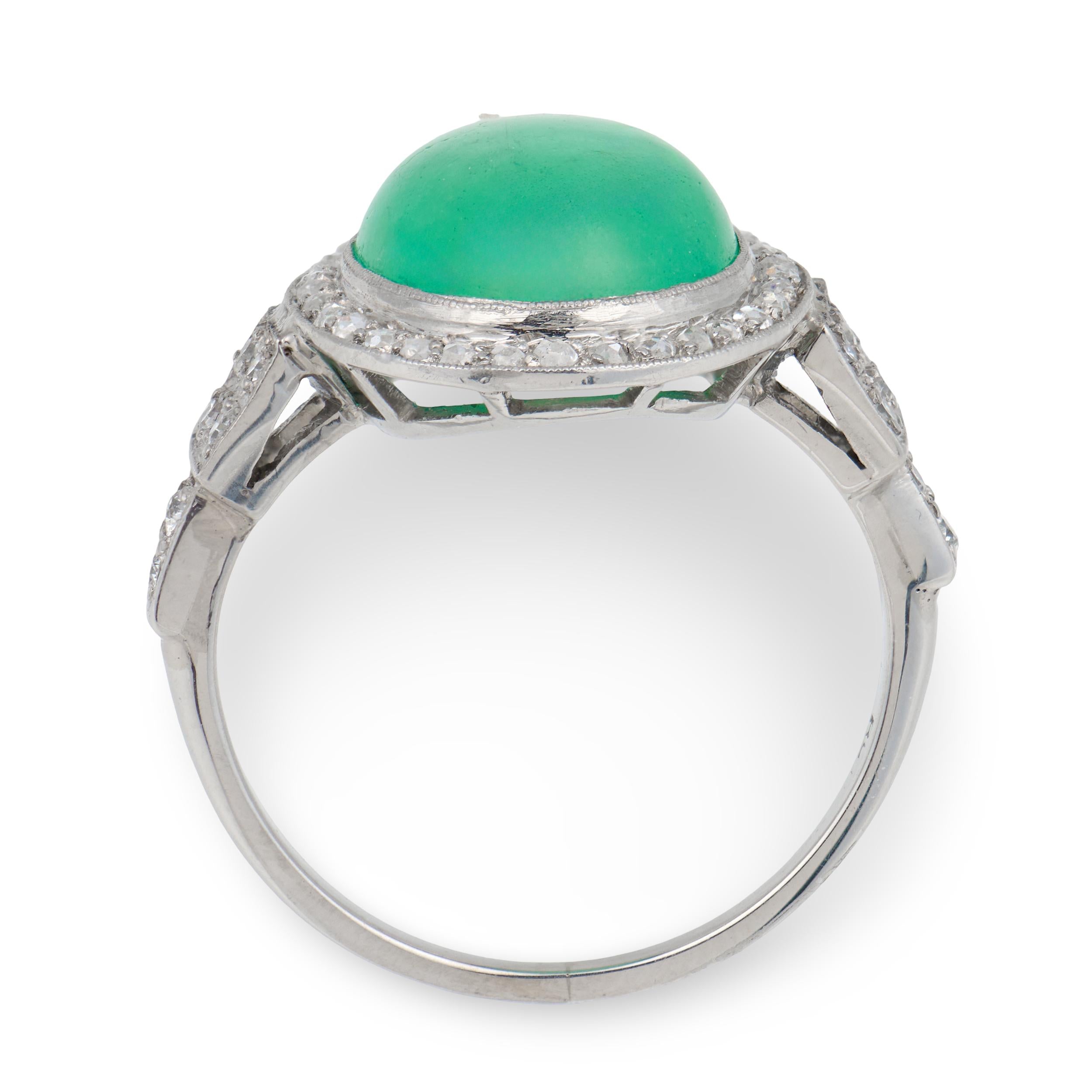 Art Deco Platinum Emerald & Diamond Halo Ring