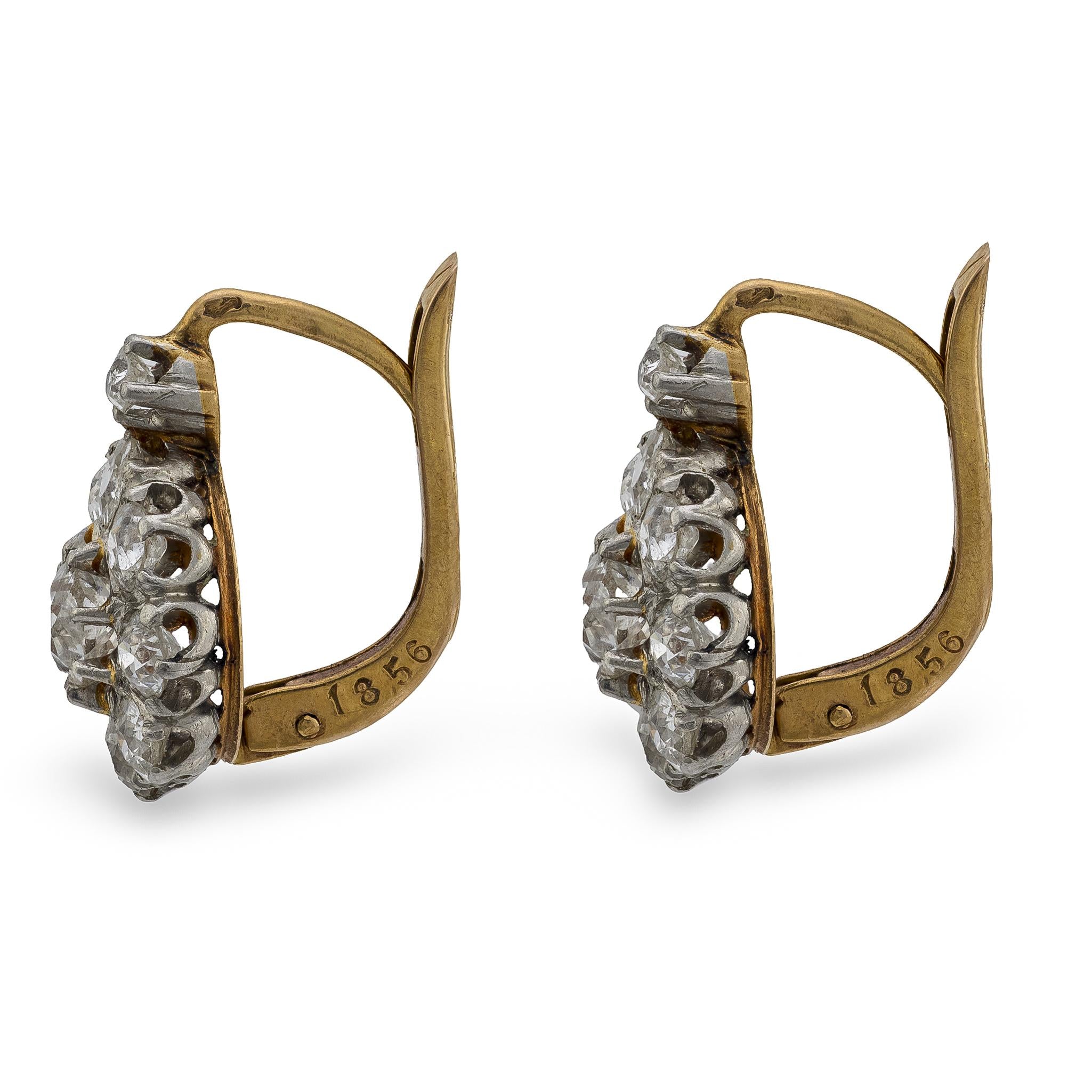 Edwardian French 18k/Platinum Diamond Cluster Earrings 2.50ctw