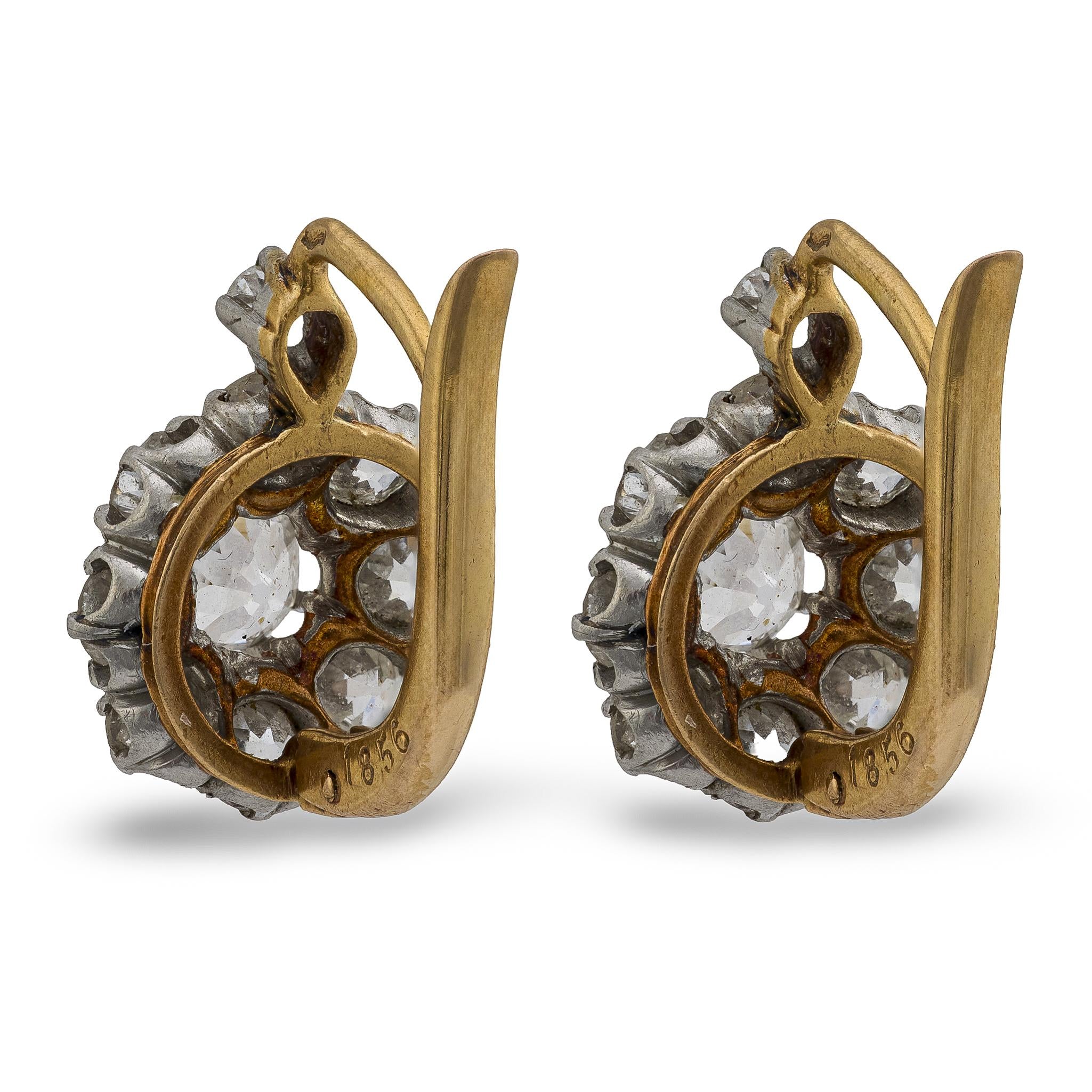 Edwardian French 18k/Platinum Diamond Cluster Earrings 2.50ctw