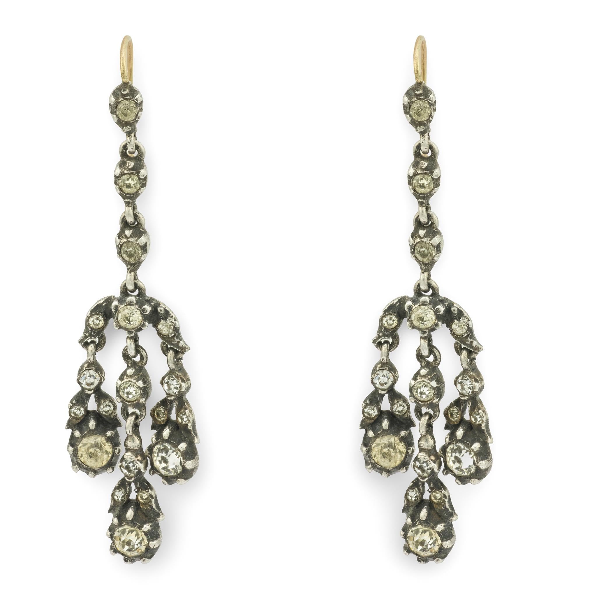 Victorian English 15k/Sterling Silver Paste Chandelier Earrings