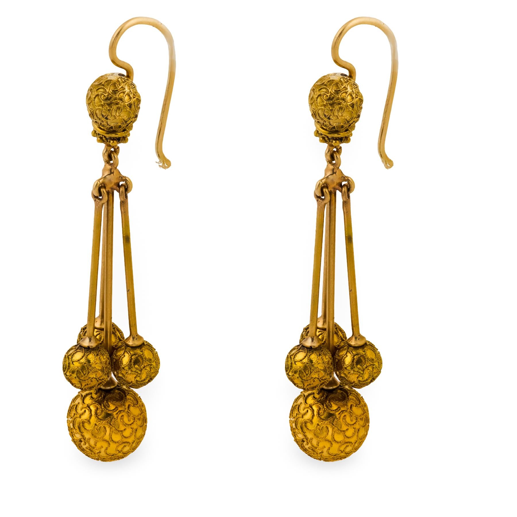 Victorian 14k Etruscan Ball-Motif Dangle Earrings