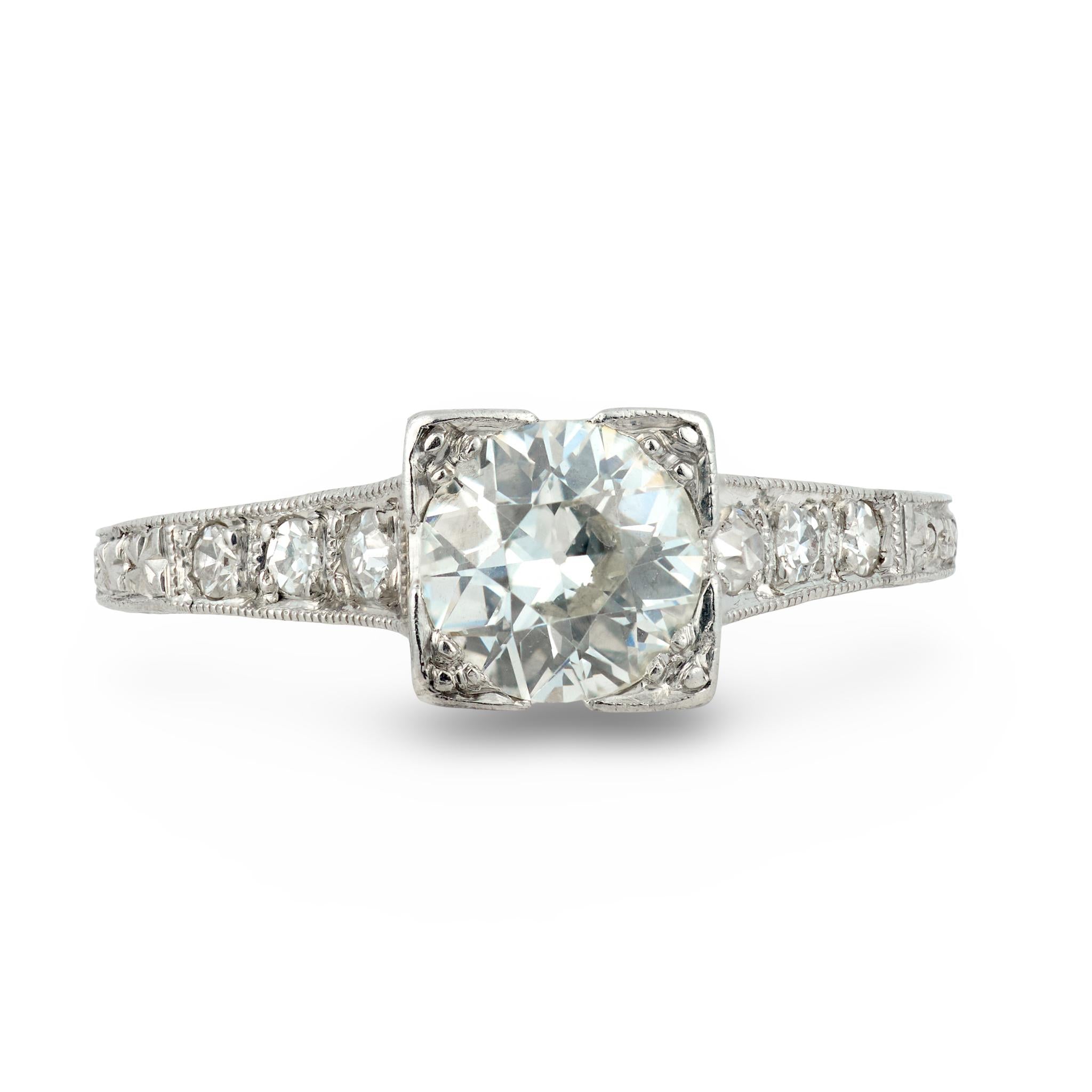 Art Deco Platinum Diamond Engagement Ring .80ct