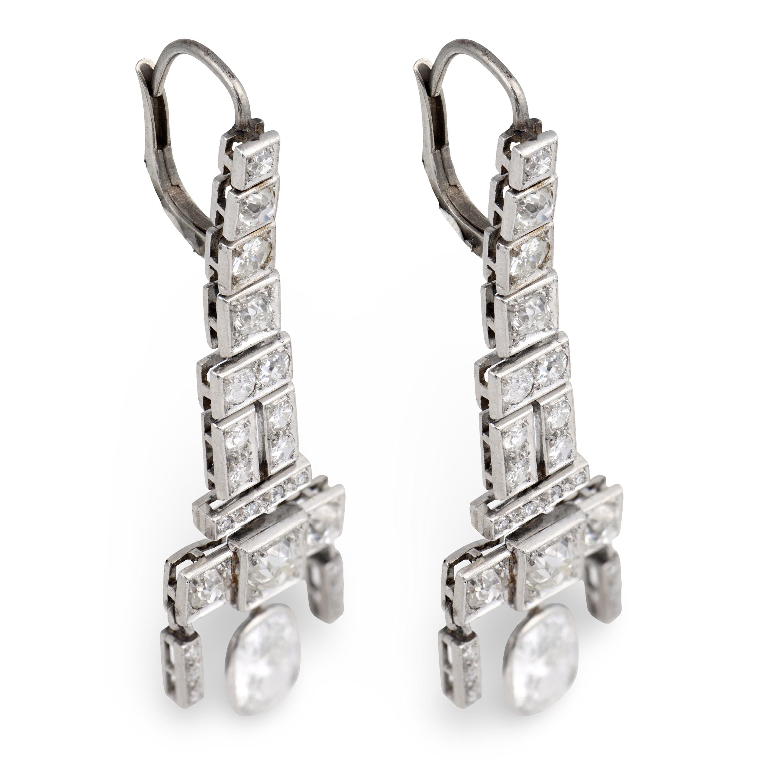 Art Deco Platinum Diamond Dangle Earrings