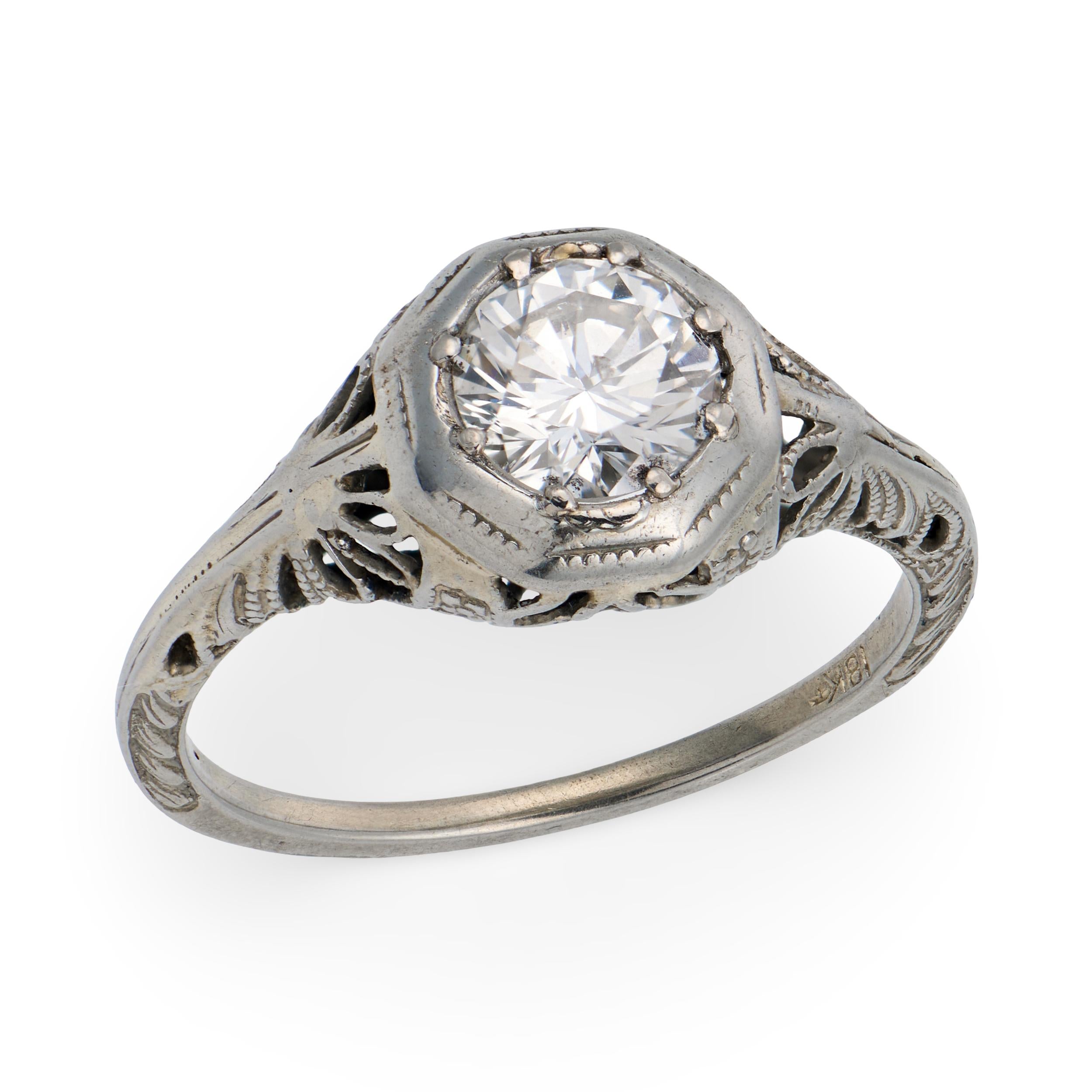Art Deco 18k Diamond Engagement Ring .72ct