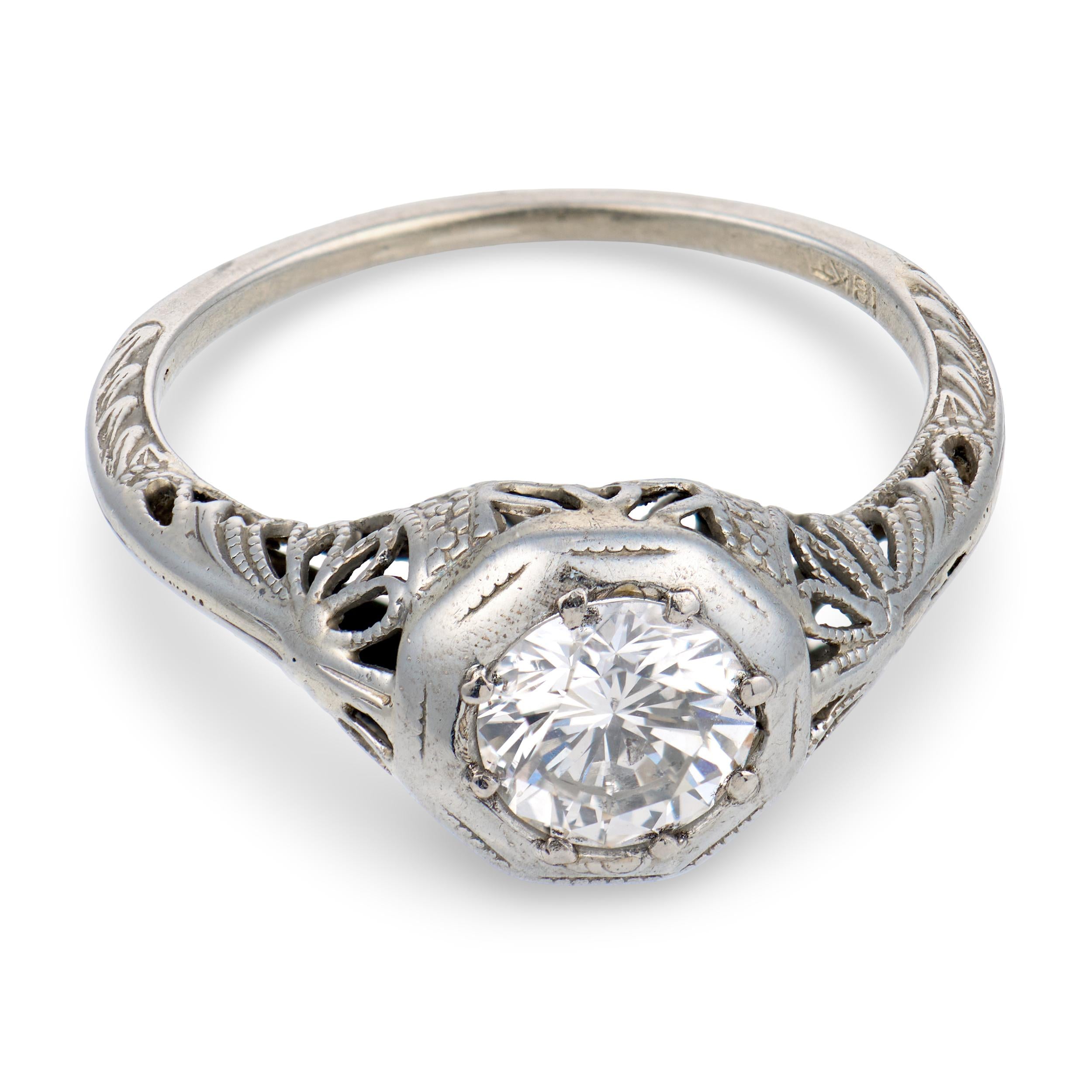 Art Deco 18k Diamond Engagement Ring .72ct