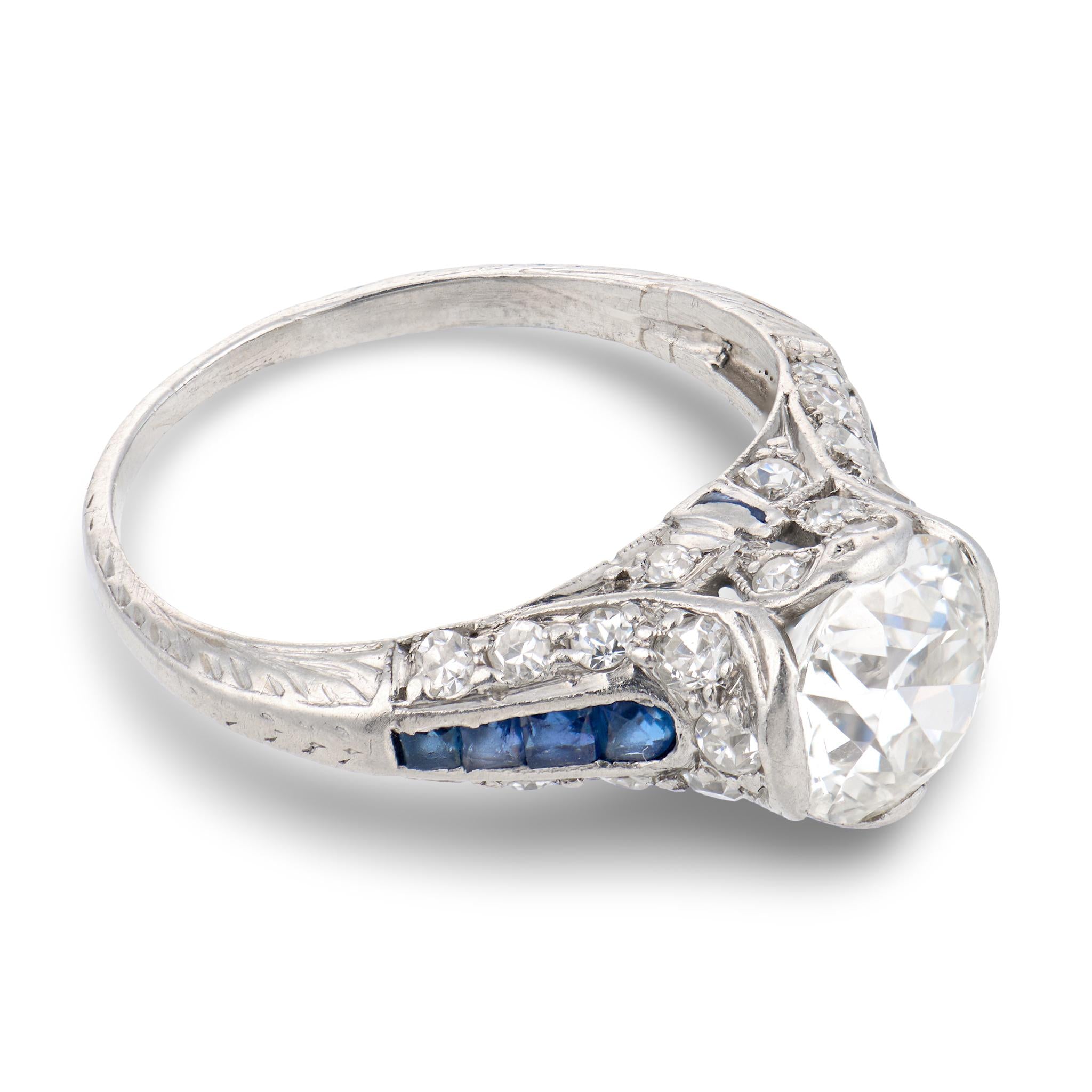 Art Deco Platinum Diamond & Sapphire Engagement Ring 1.30ct