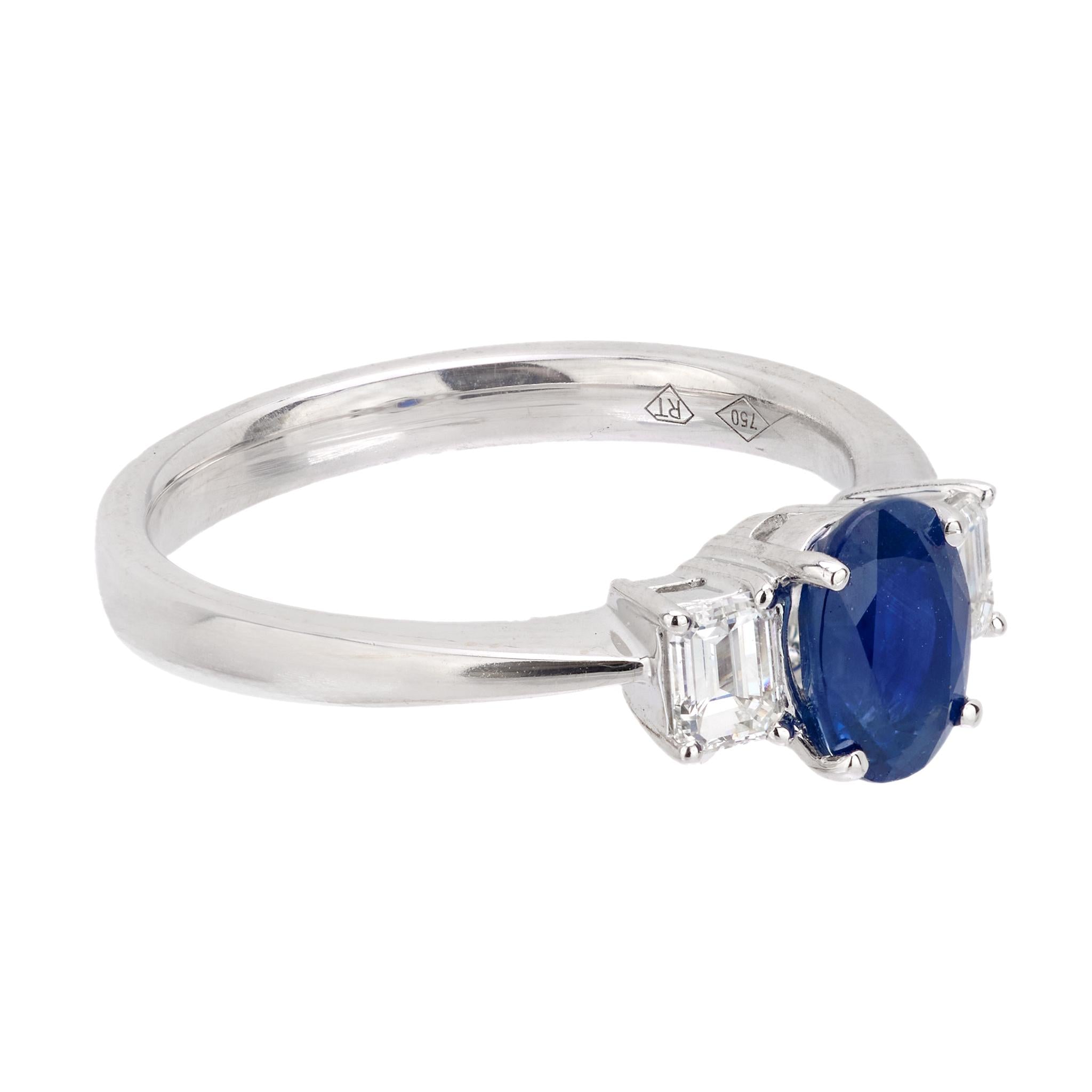 Estate 18k Sapphire and Diamond Three-Stone Ring