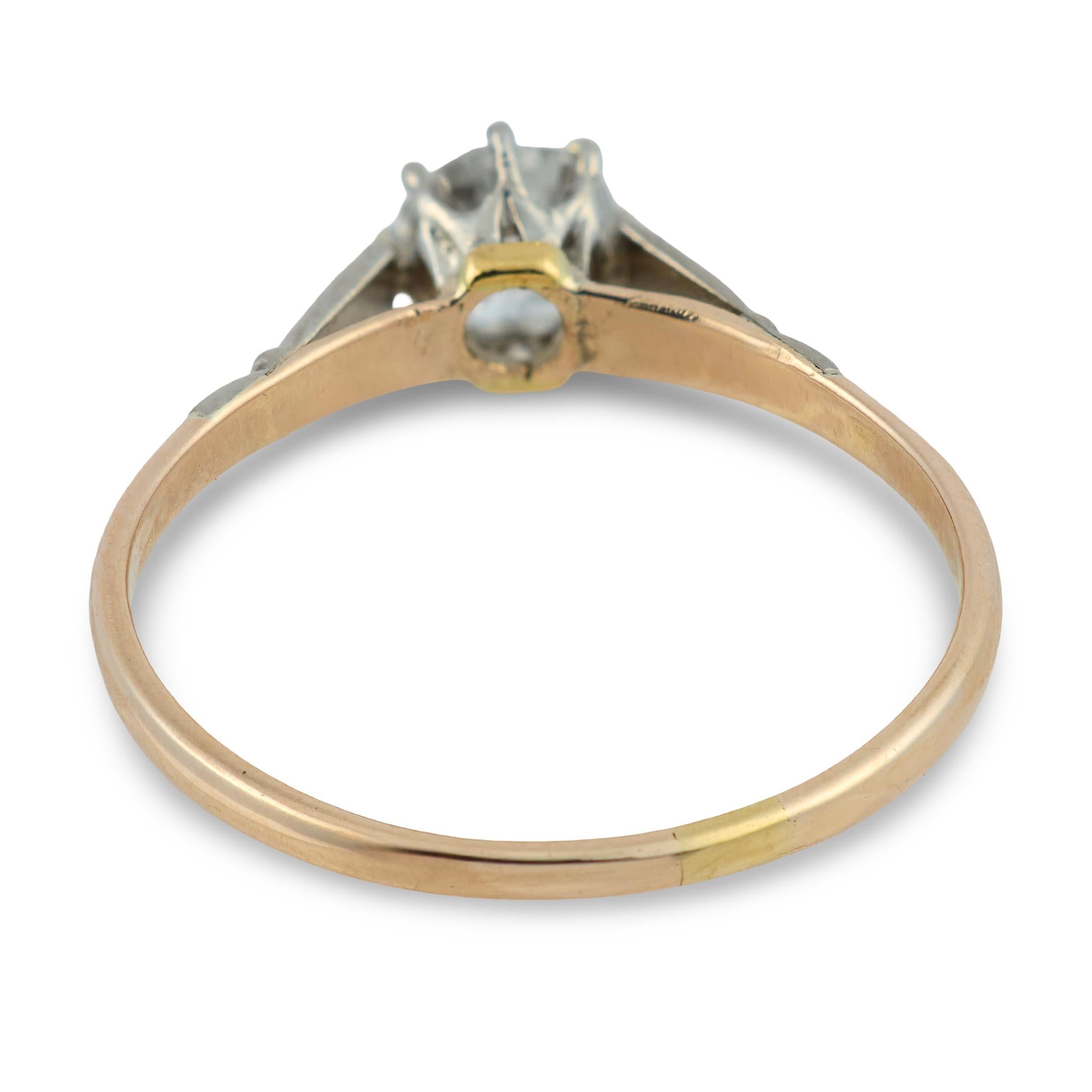 Edwardian English 9k/Platinum Diamond Engagement Ring .62ct