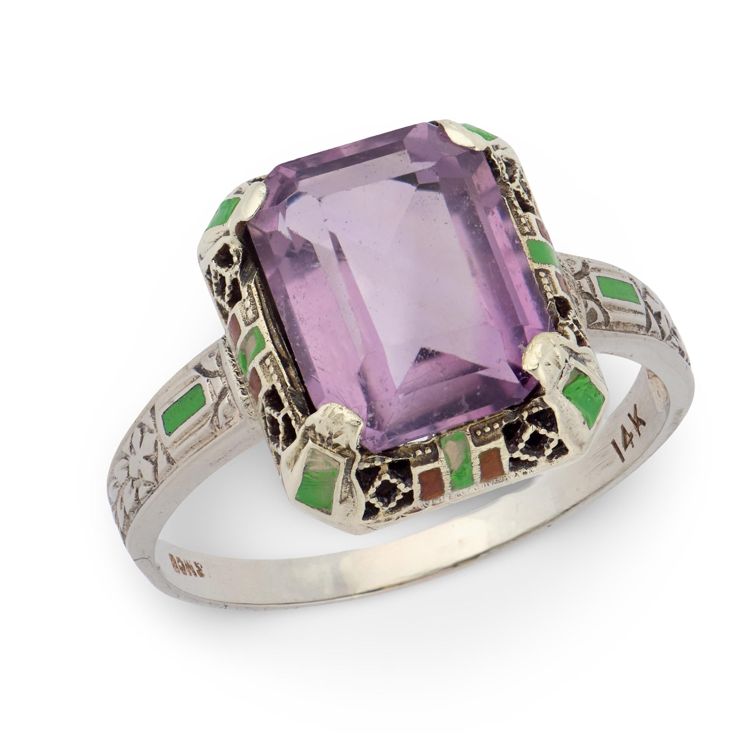 Art Deco 14k Amethyst Enamel Ring