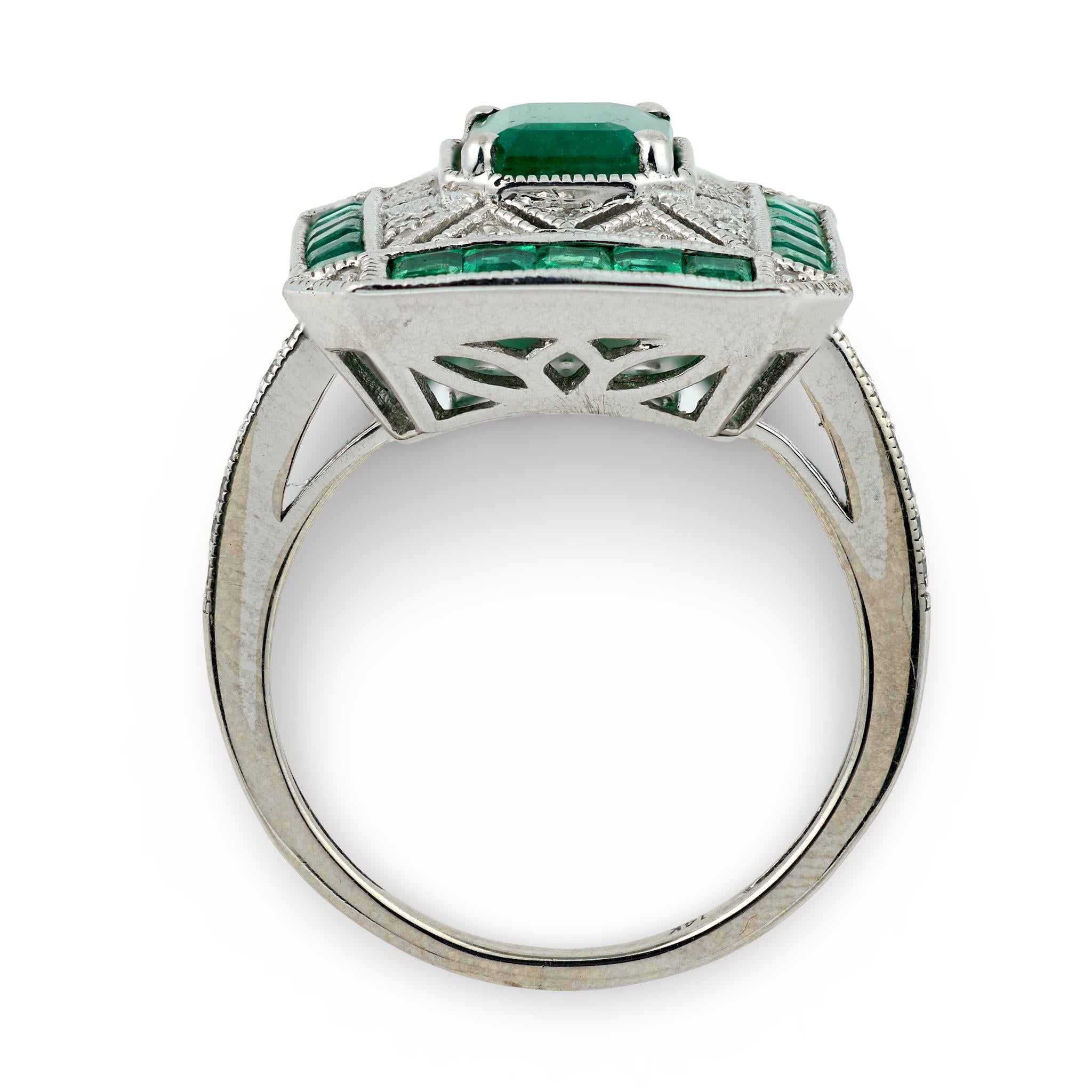 "Art Deco" Platinum Emerald & Diamond Ring