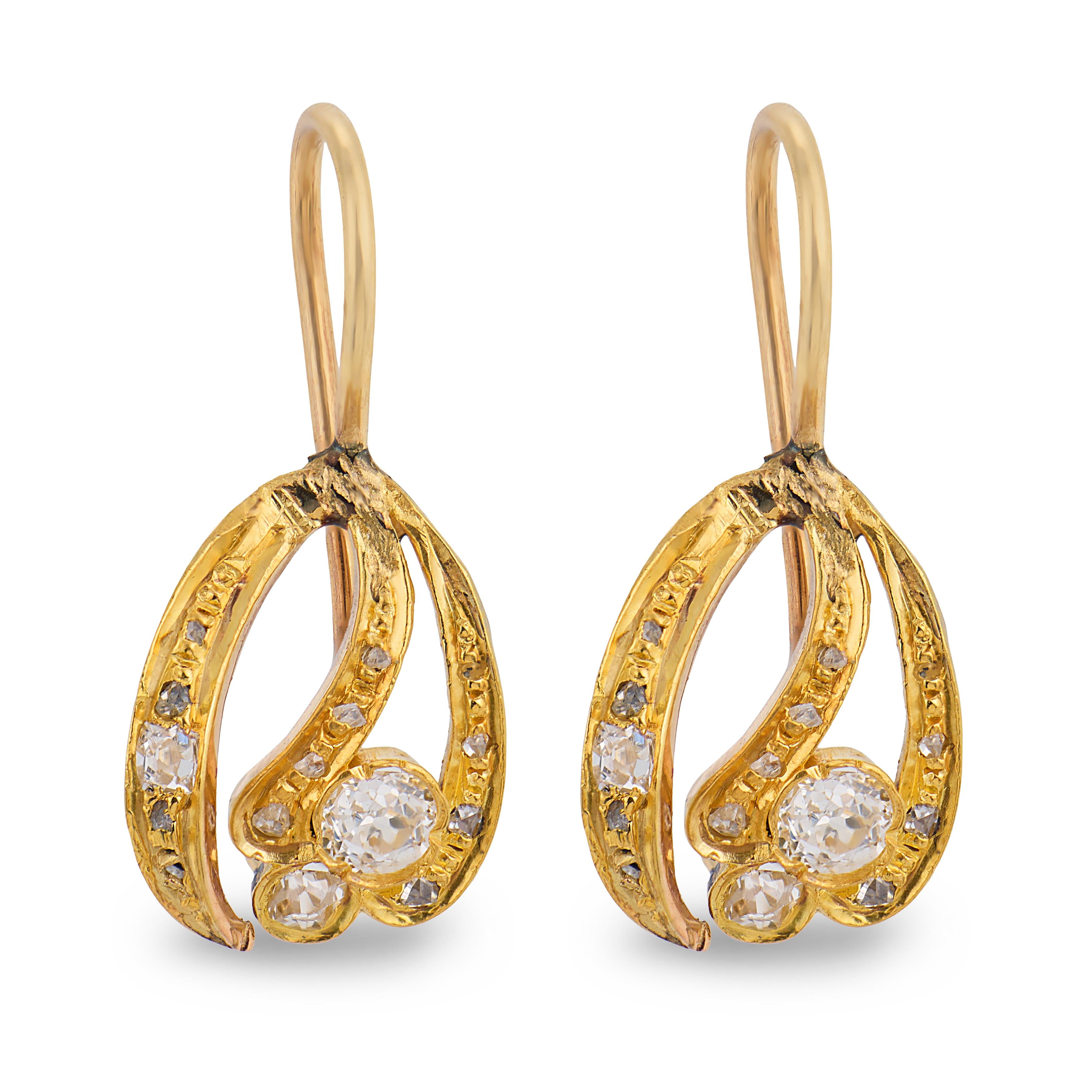 Edwardian 14k Diamond Knot-Motif Earrings