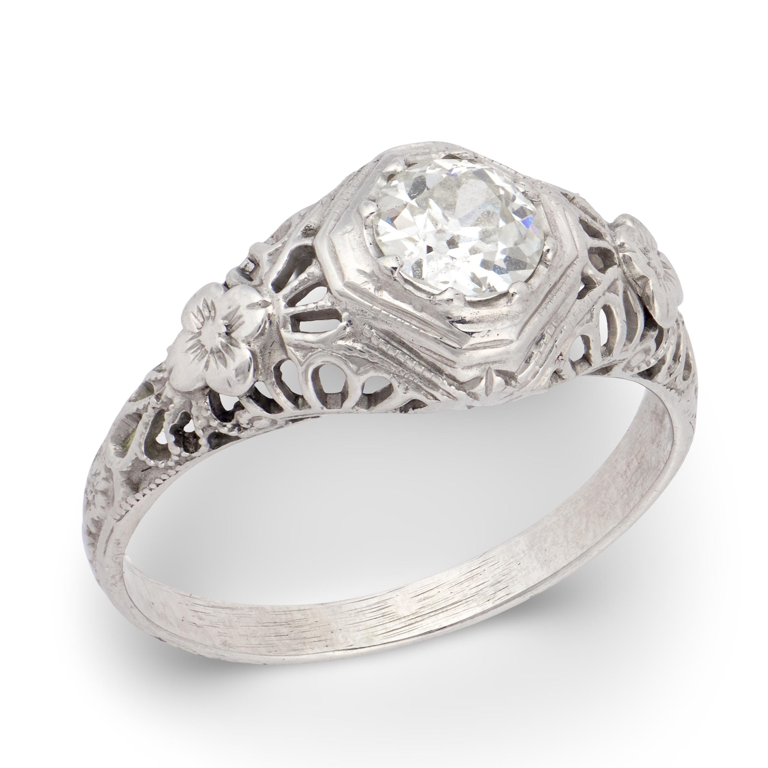 Art Deco 18k Diamond Engagement Ring .45ct