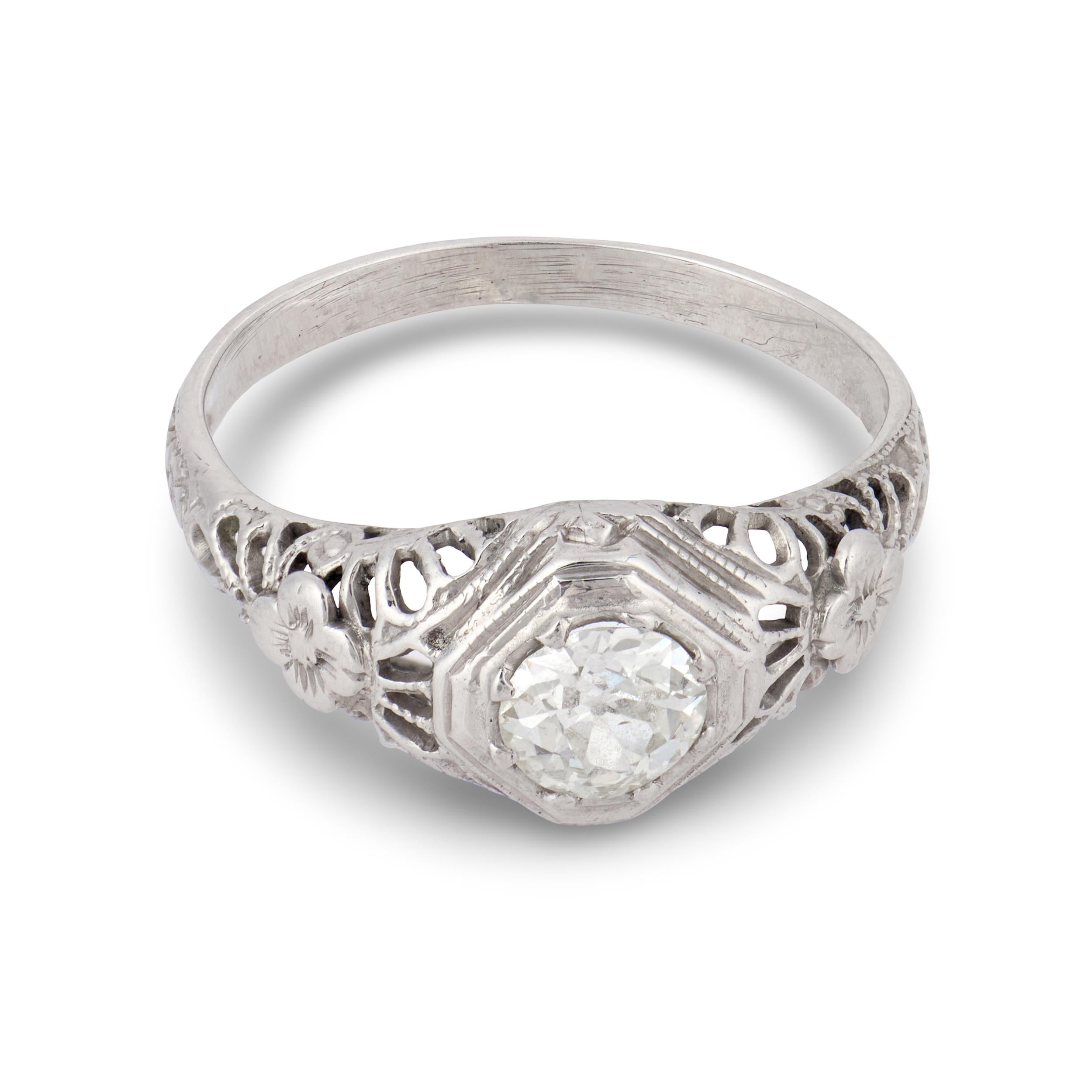 Art Deco 18k Diamond Engagement Ring .45ct