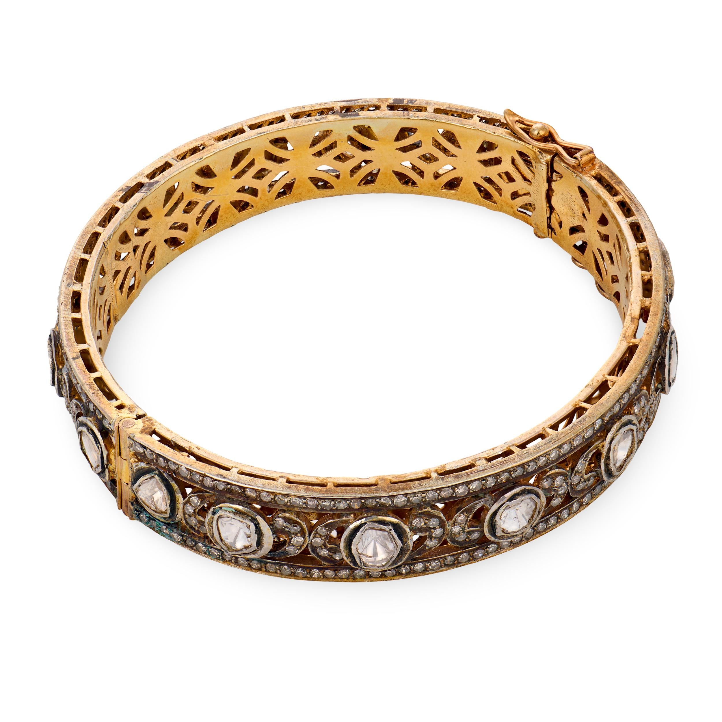 Estate Silver Gilt Diamond Bangle Bracelet