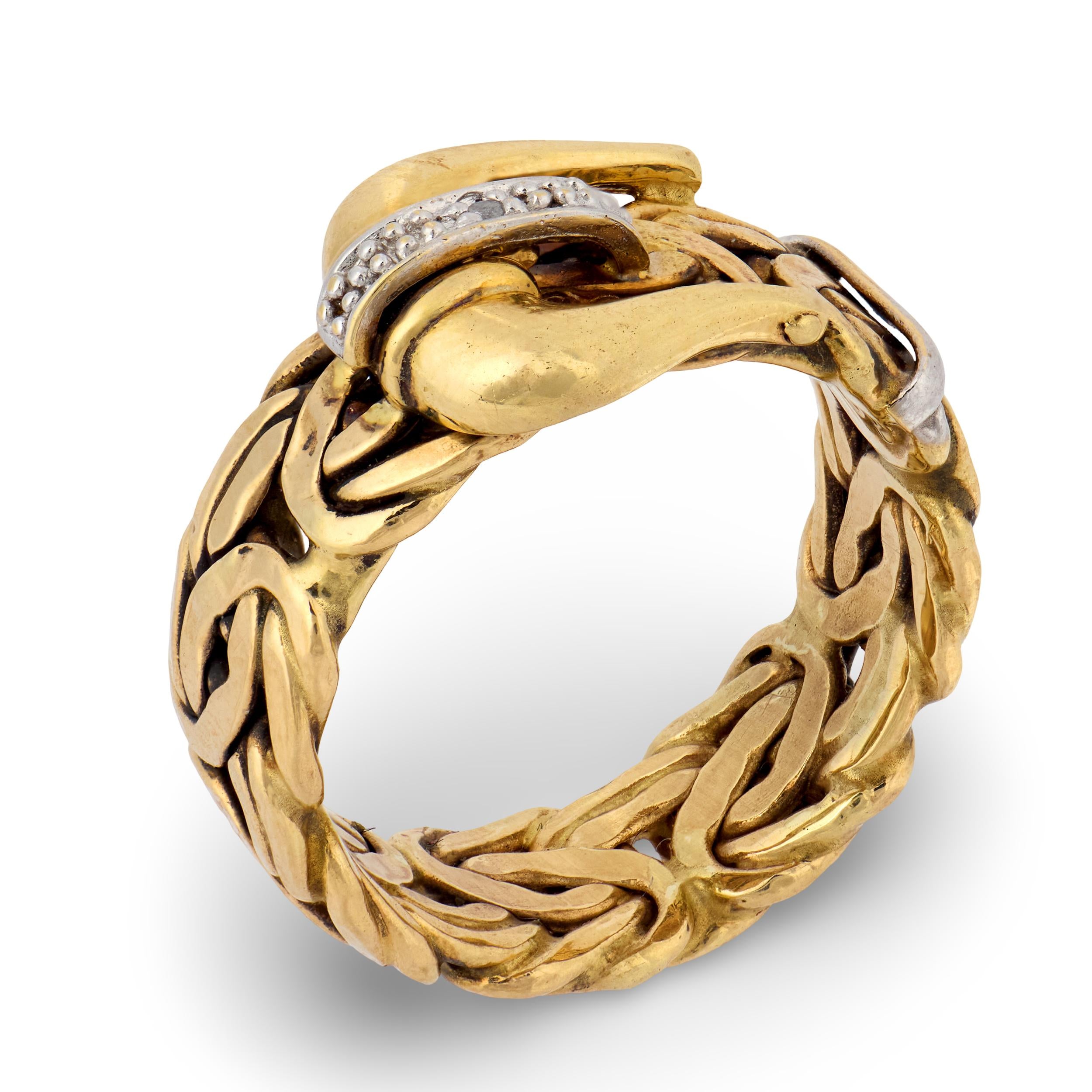 Estate Turkish 14k Diamond Buckle Ring