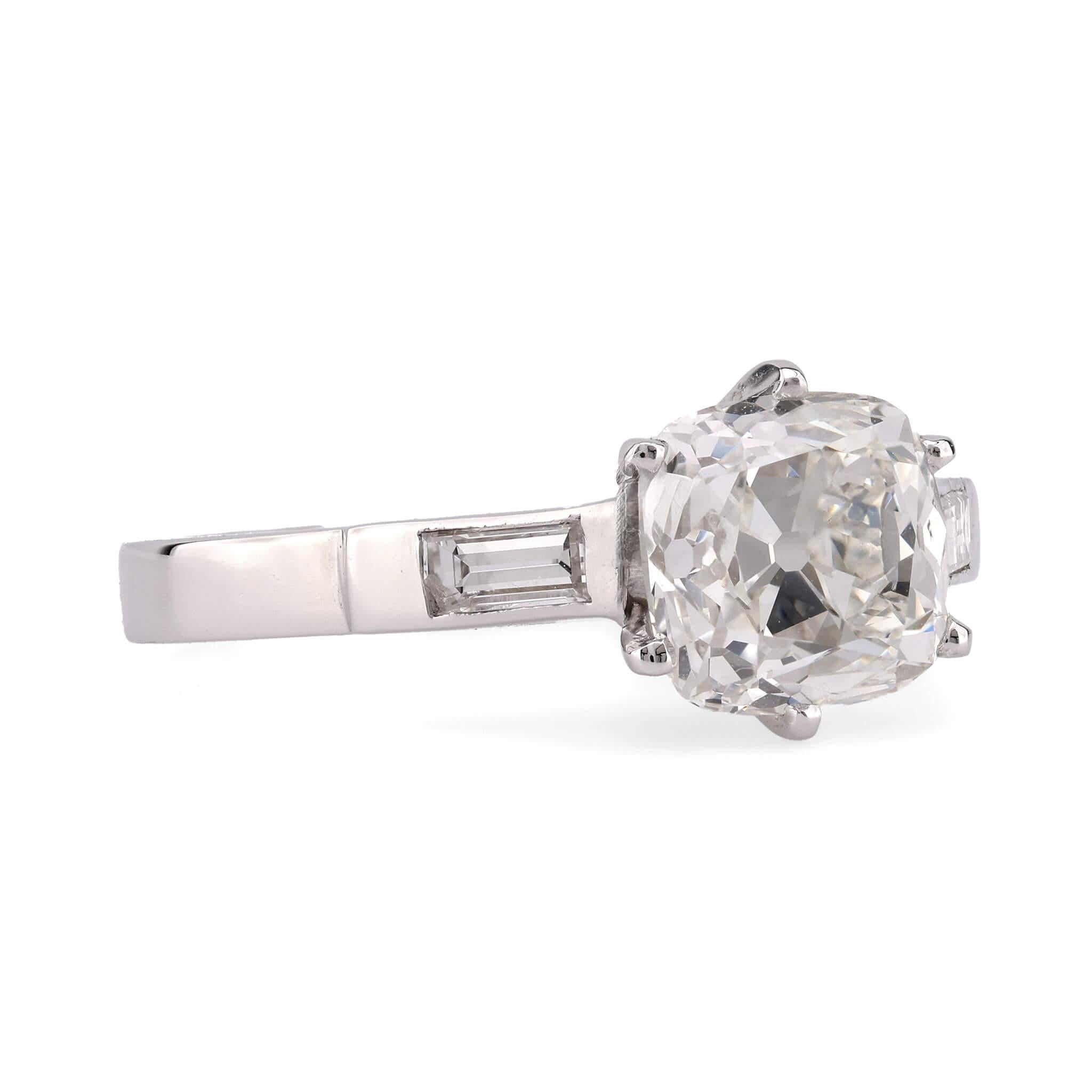 Retro French Platinum GIA Diamond Engagement Ring 2.19ct