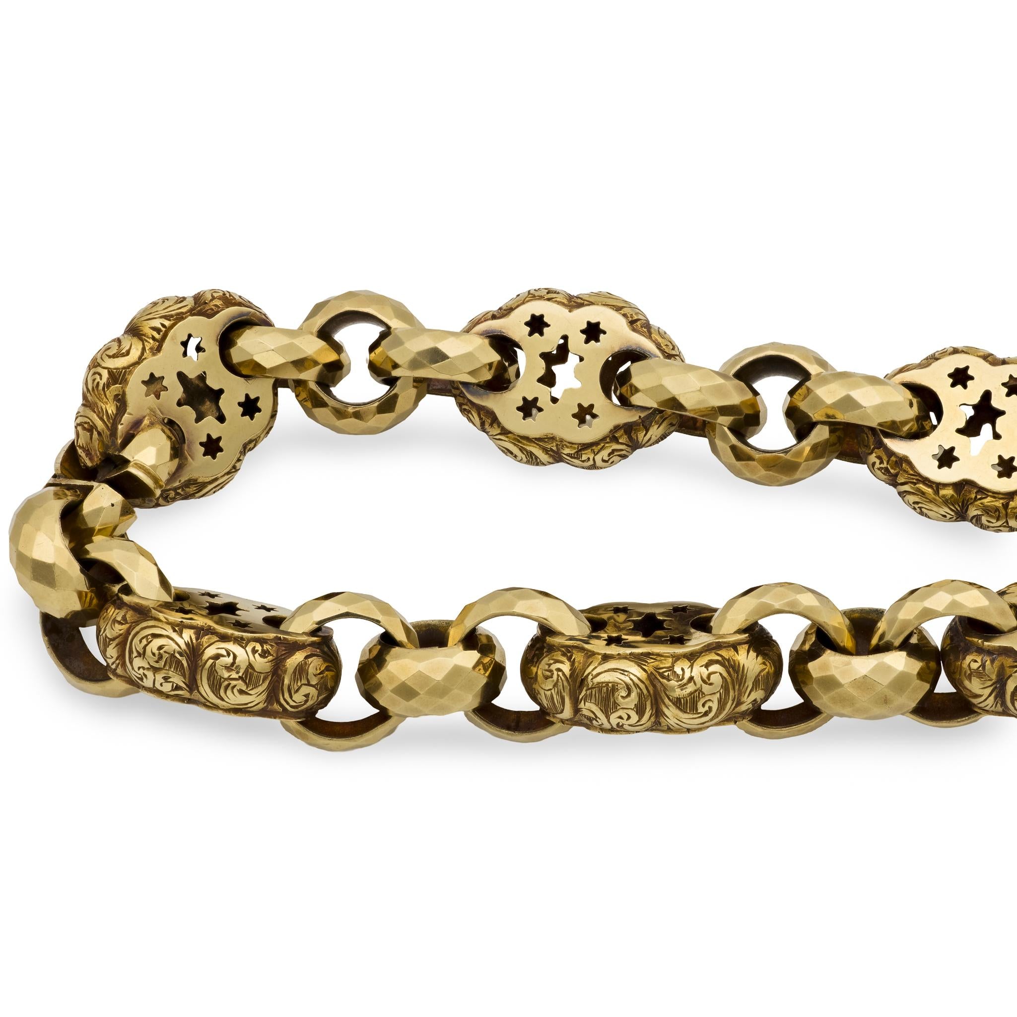 Georgian 15k Repoussé Garnet Heart-Motif Locket Bracelet