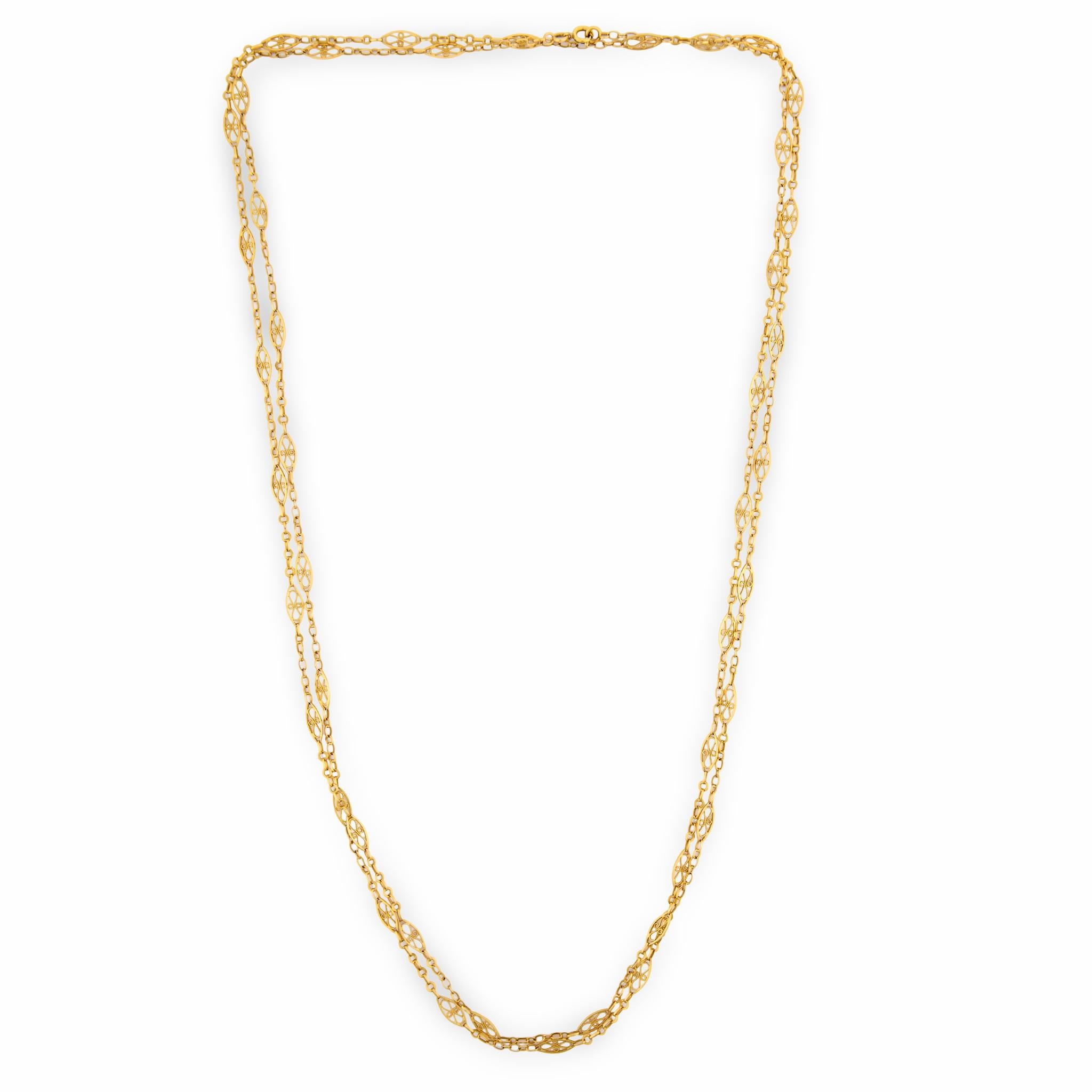 Art Nouveau French 18k Chain Necklace 61.5"